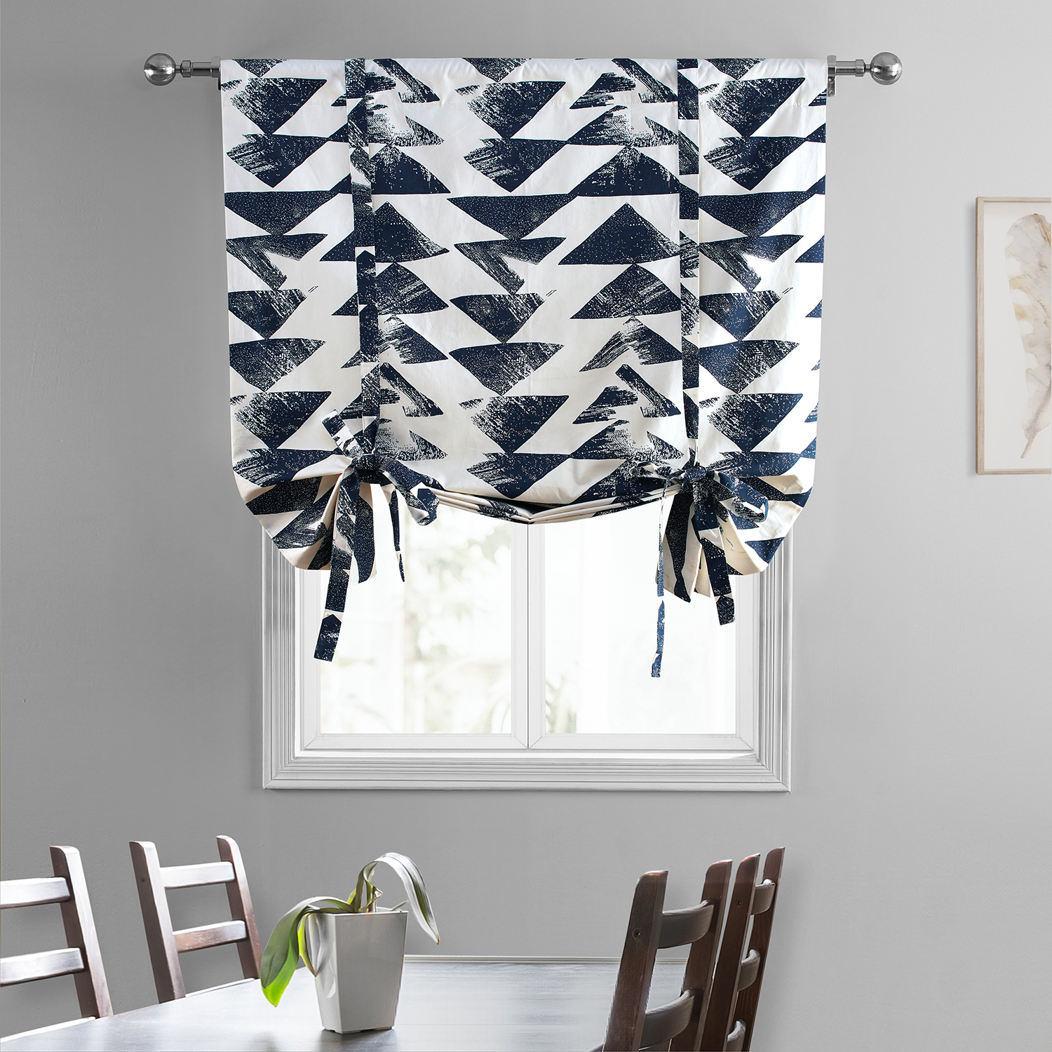 Triad Indigo Printed Cotton Tie-Up Window Shade