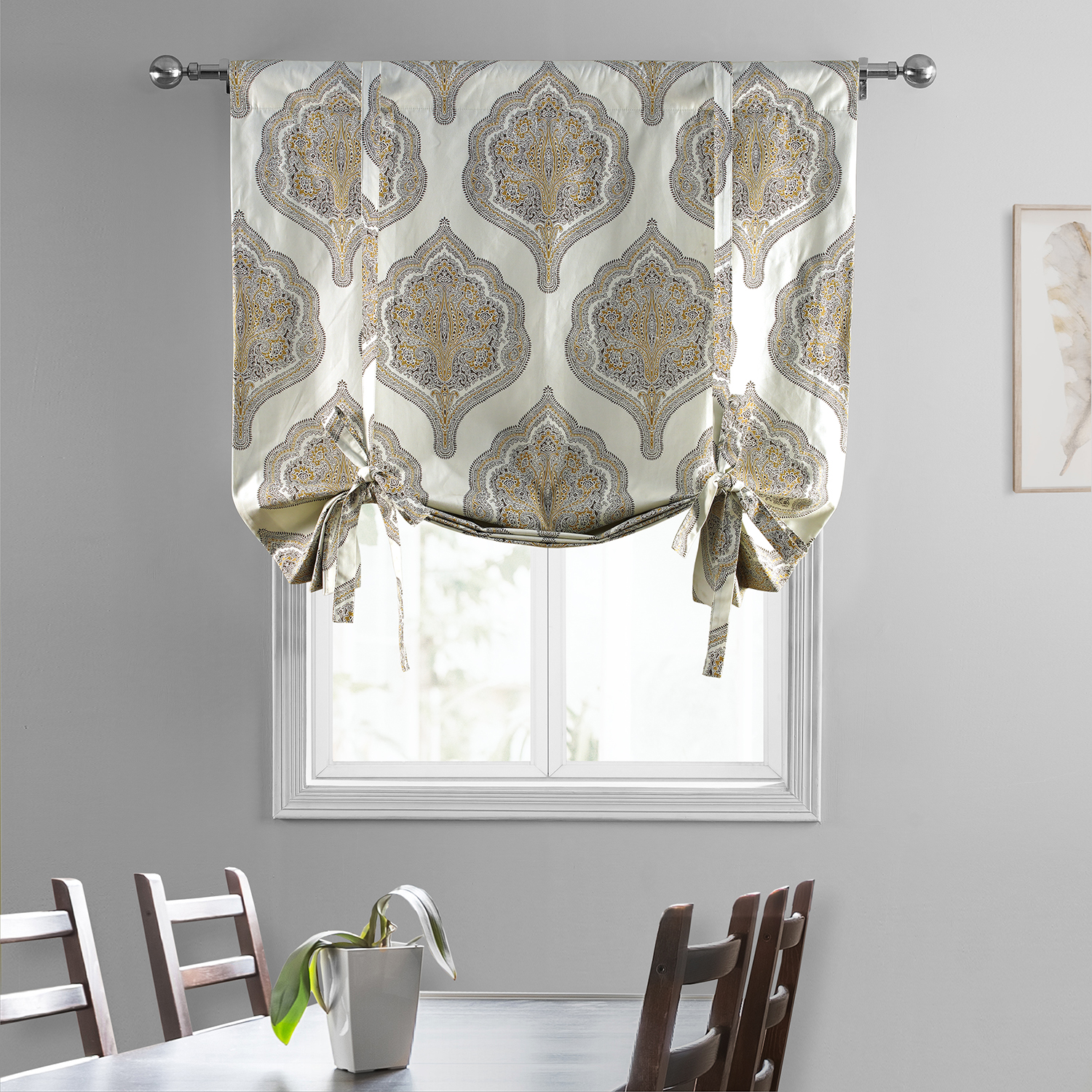 Arabesque Tan Printed Cotton Tie-Up Window Shade