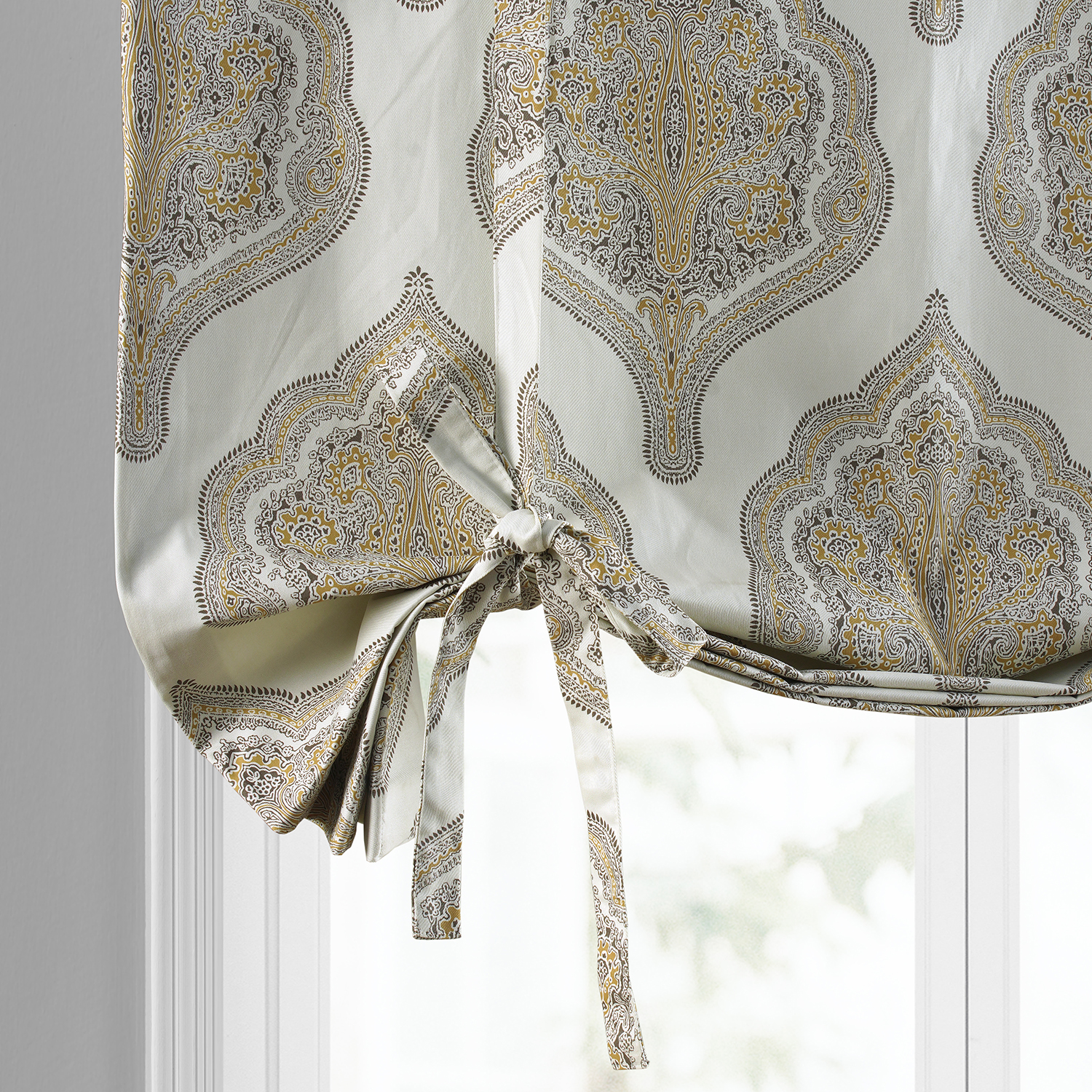 Arabesque Tan Printed Cotton Tie-Up Window Shade