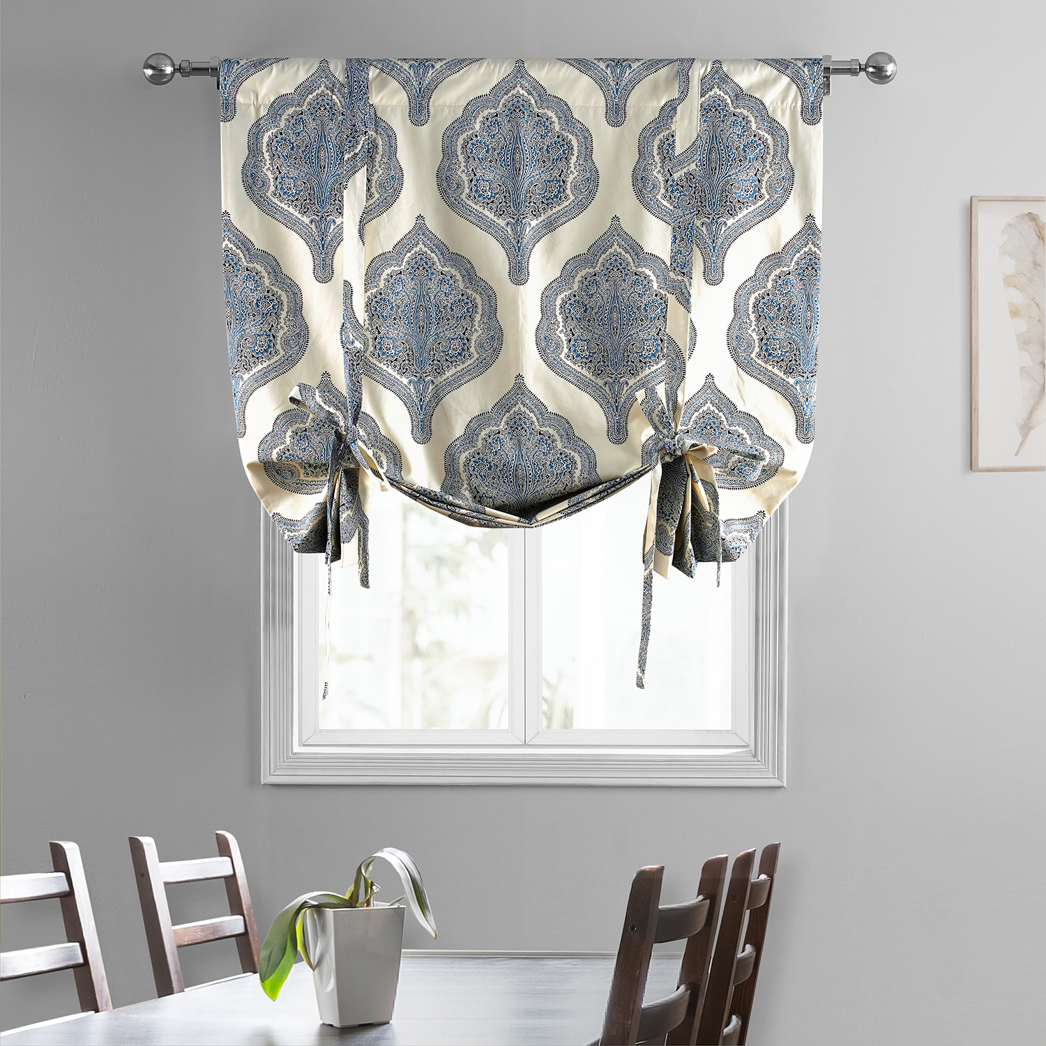 Arabesque Blue Printed Cotton Tie-Up Window Shade