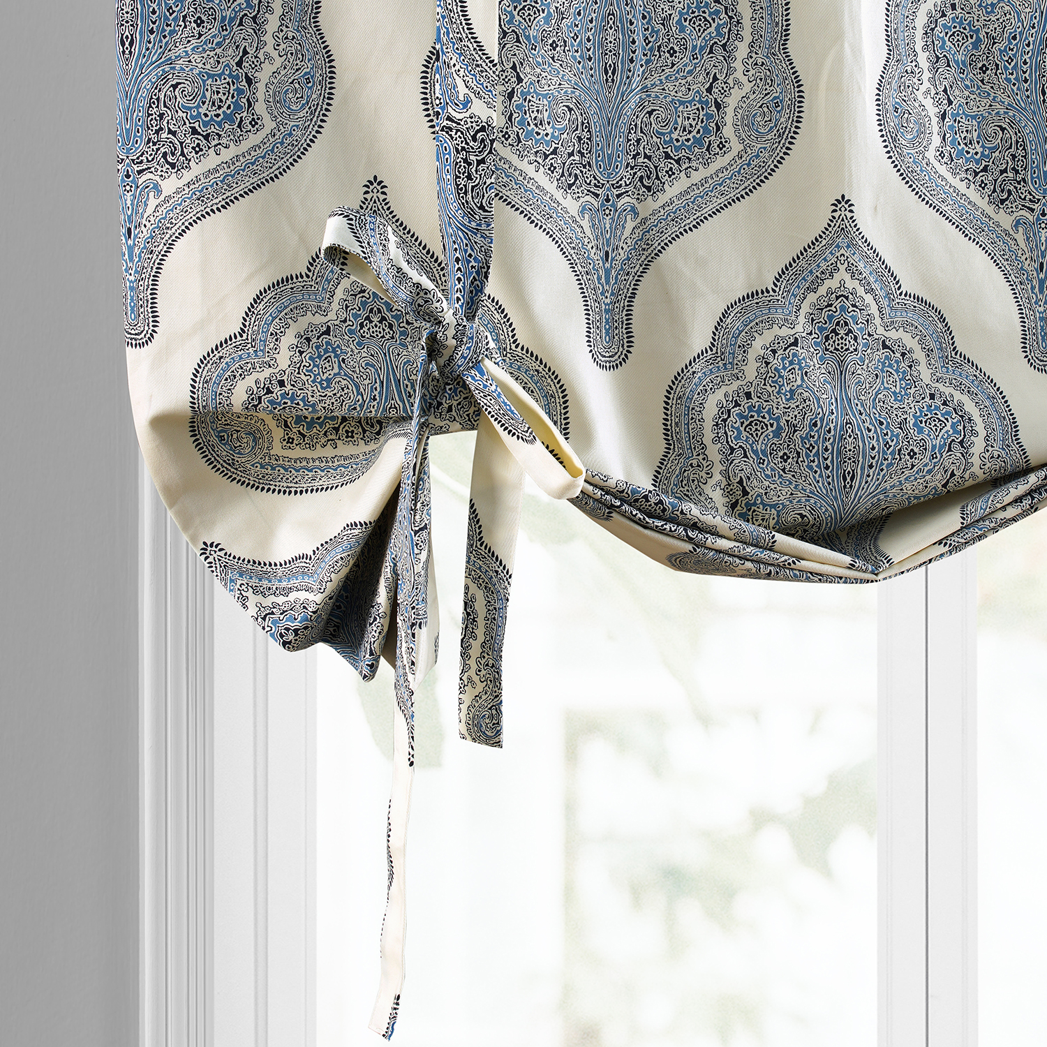 Arabesque Blue Printed Cotton Tie-Up Window Shade