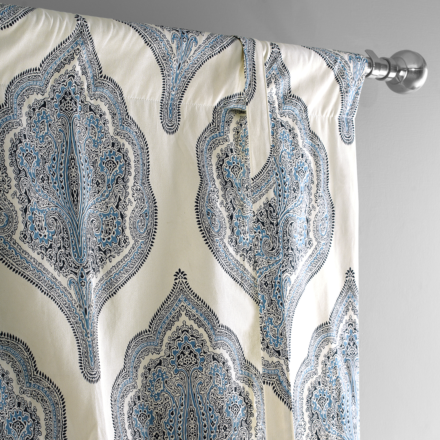 Arabesque Blue Printed Cotton Tie-Up Window Shade