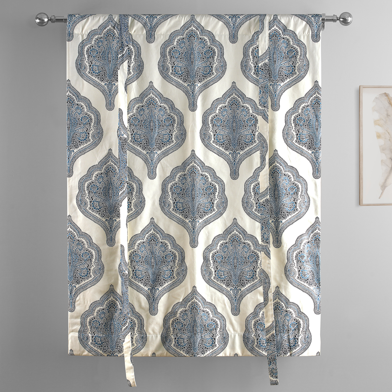 Arabesque Blue Printed Cotton Tie-Up Window Shade