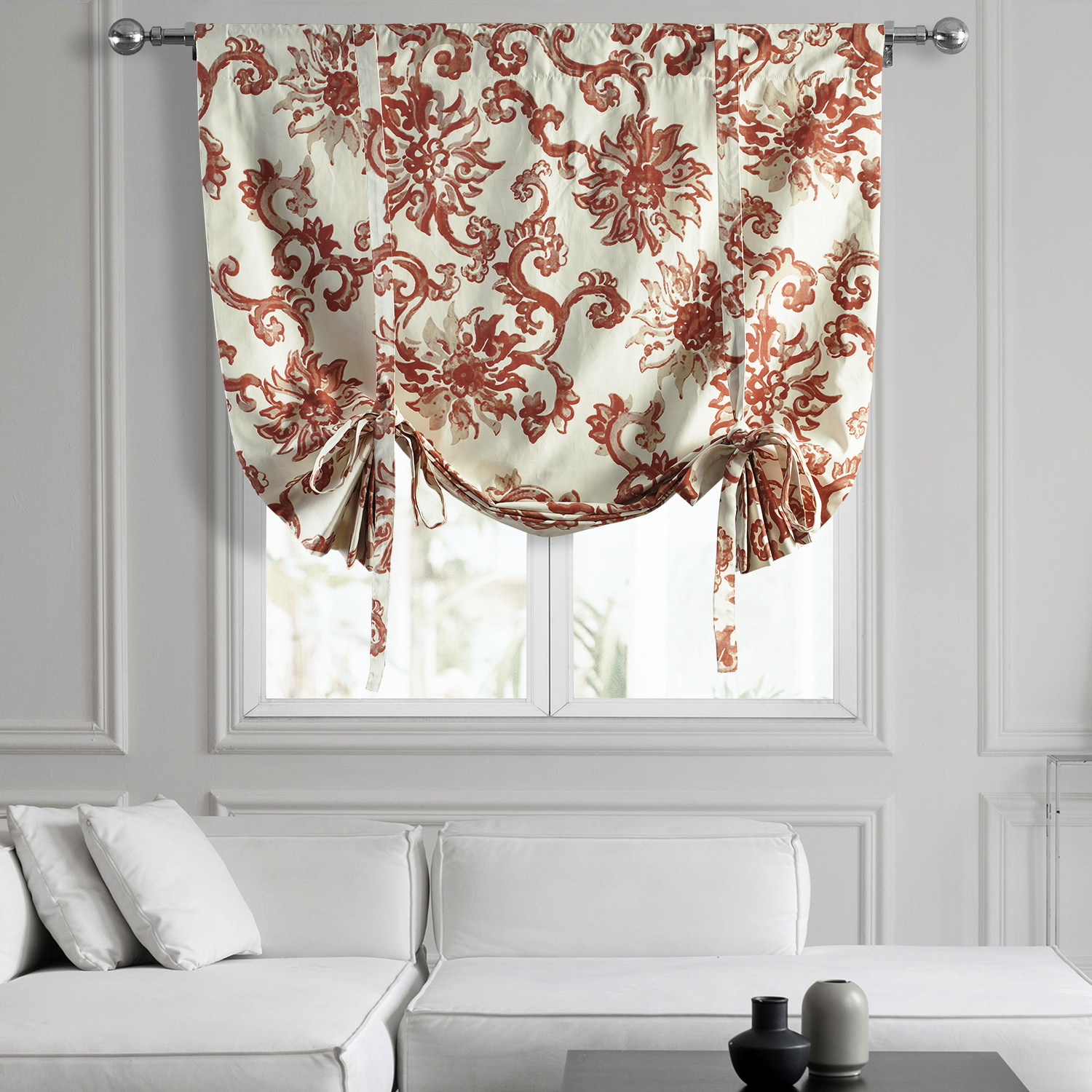 Indonesian Rust Printed Cotton Tie-Up Window Shade