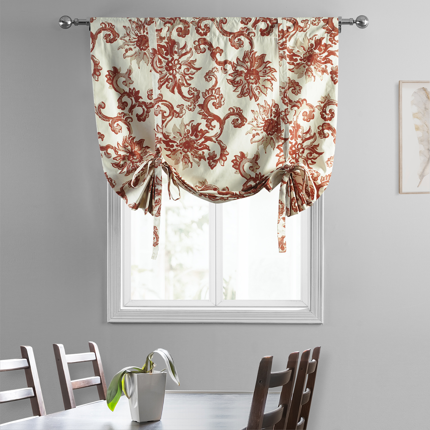 Indonesian Rust Printed Cotton Tie-Up Window Shade