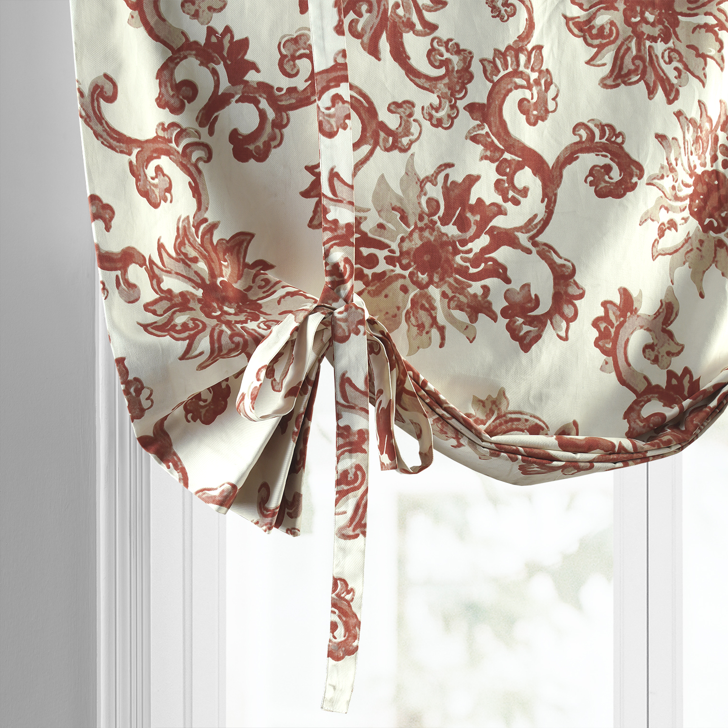 Indonesian Rust Printed Cotton Tie-Up Window Shade