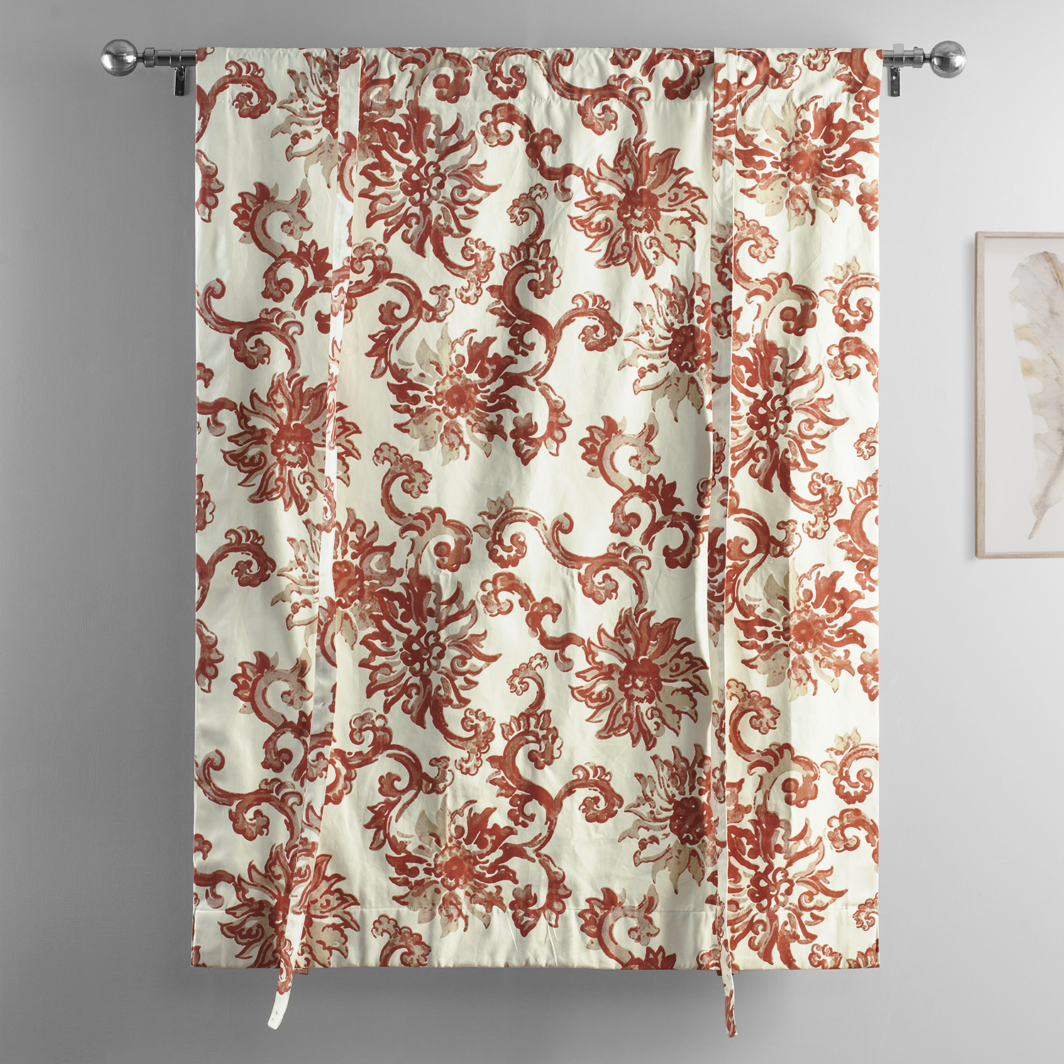 Indonesian Rust Printed Cotton Tie-Up Window Shade