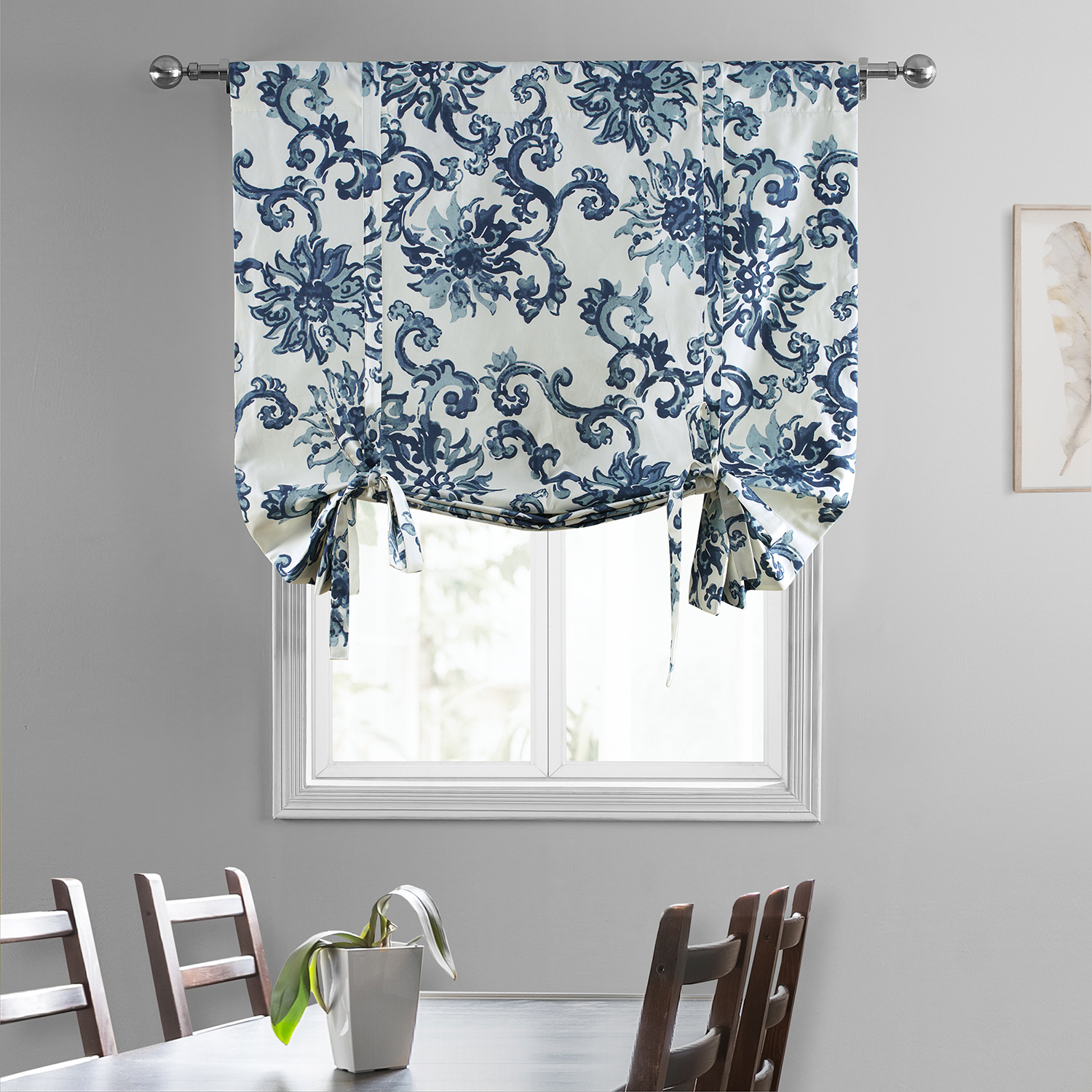 Indonesian Blue Printed Cotton Tie-Up Window Shade