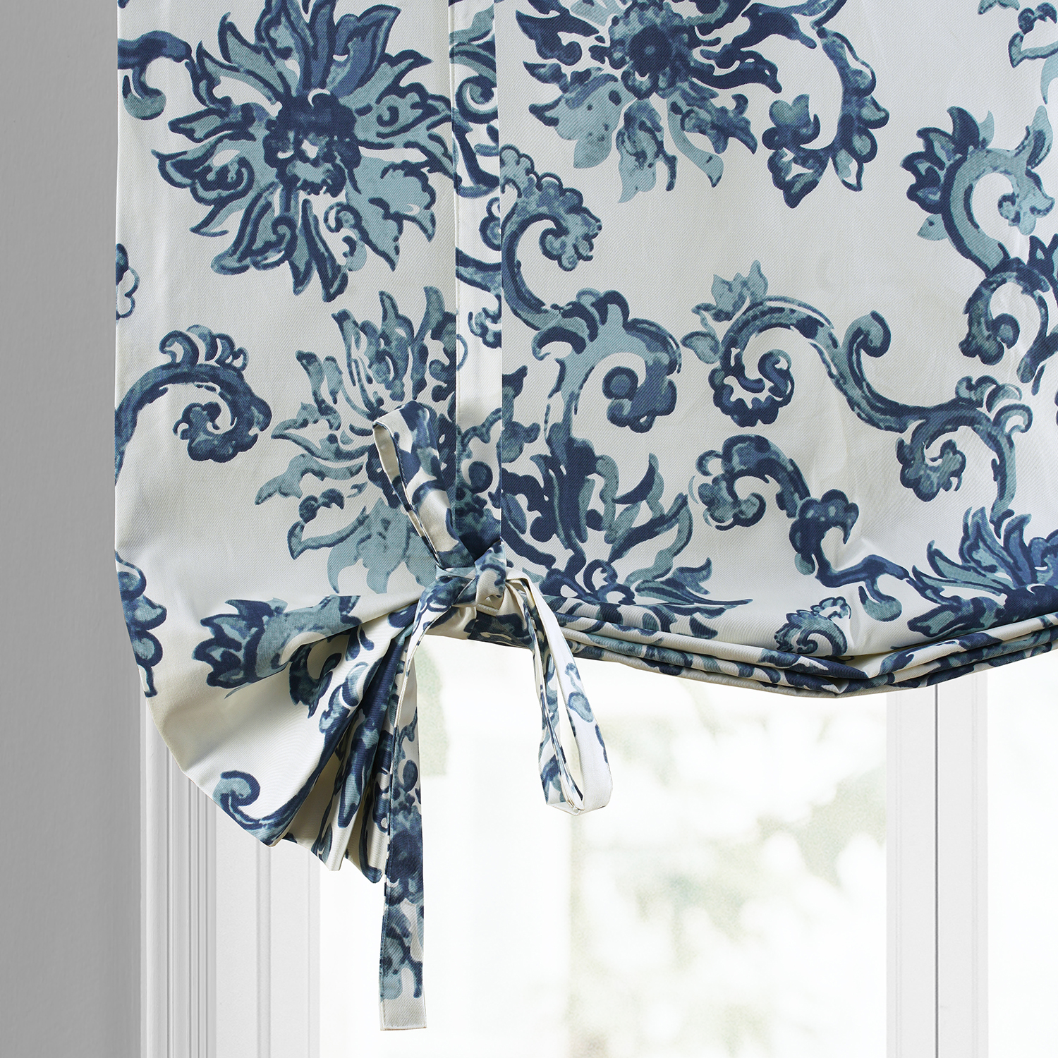 Indonesian Blue Printed Cotton Tie-Up Window Shade