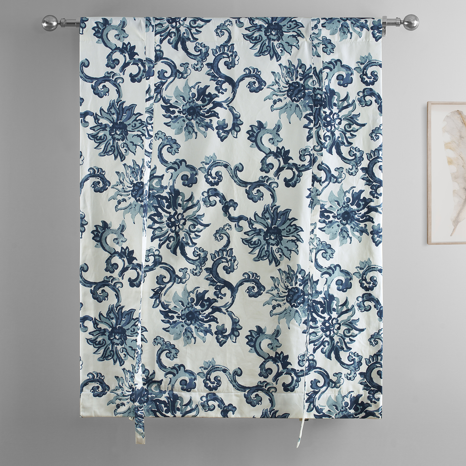 Indonesian Blue Printed Cotton Tie-Up Window Shade