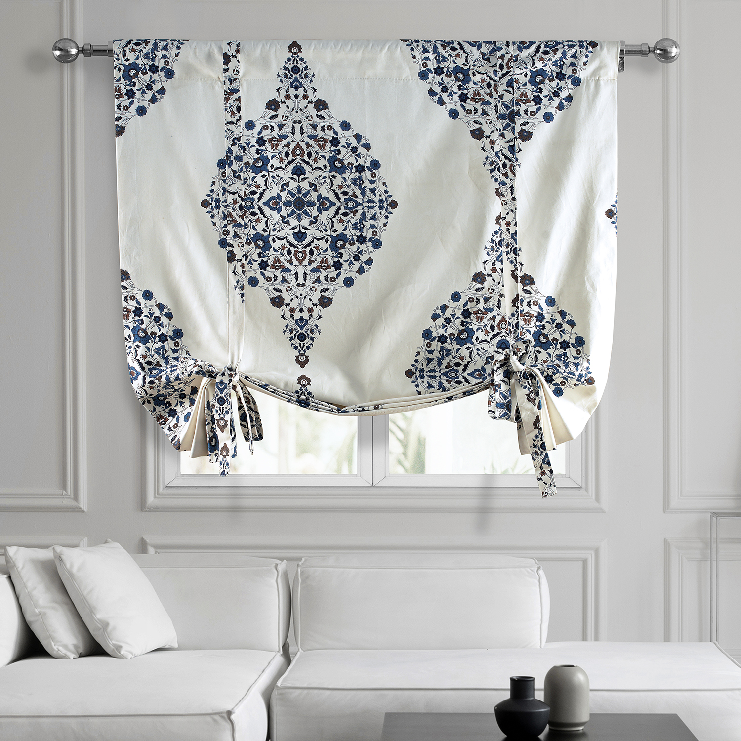 Kerala Blue Printed Cotton Tie-Up Window Shade