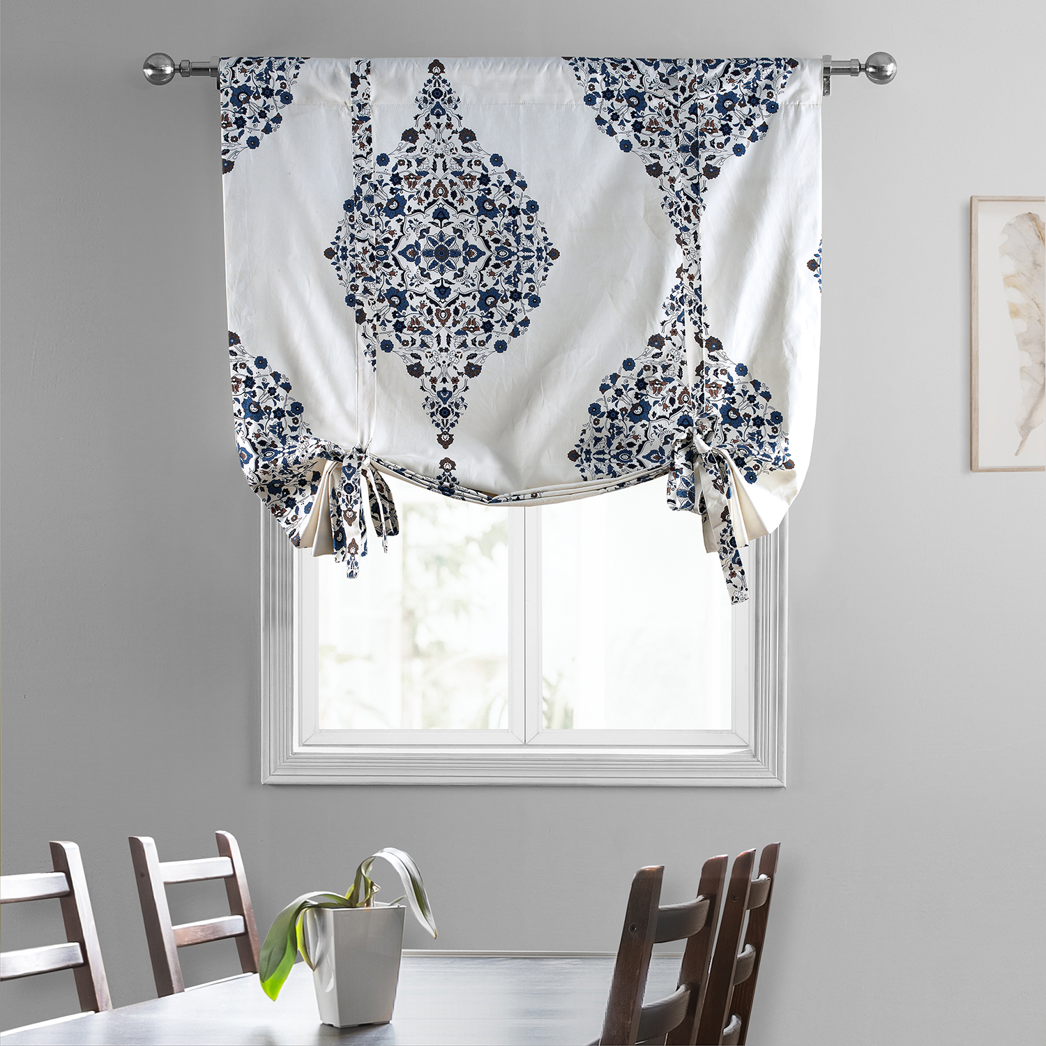 Kerala Blue Printed Cotton Tie-Up Window Shade