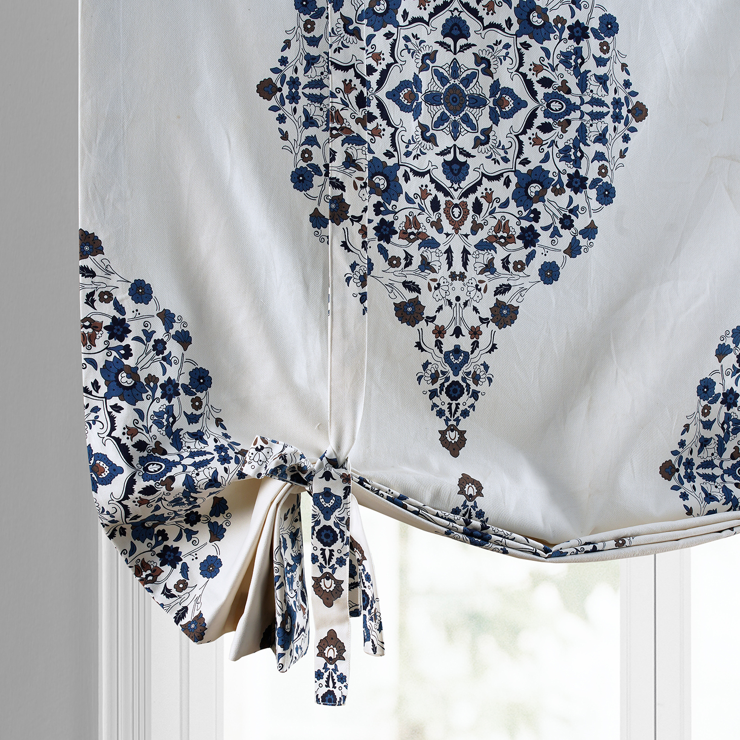 Kerala Blue Printed Cotton Tie-Up Window Shade