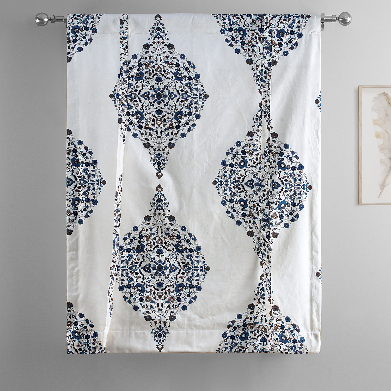 Kerala Blue Printed Cotton Tie-Up Window Shade