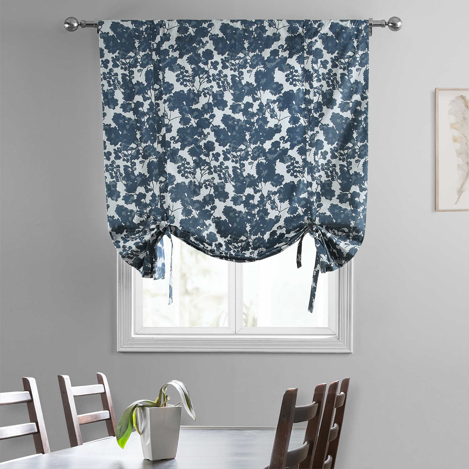 Fleur Blue Printed Cotton Tie-Up Window Shade