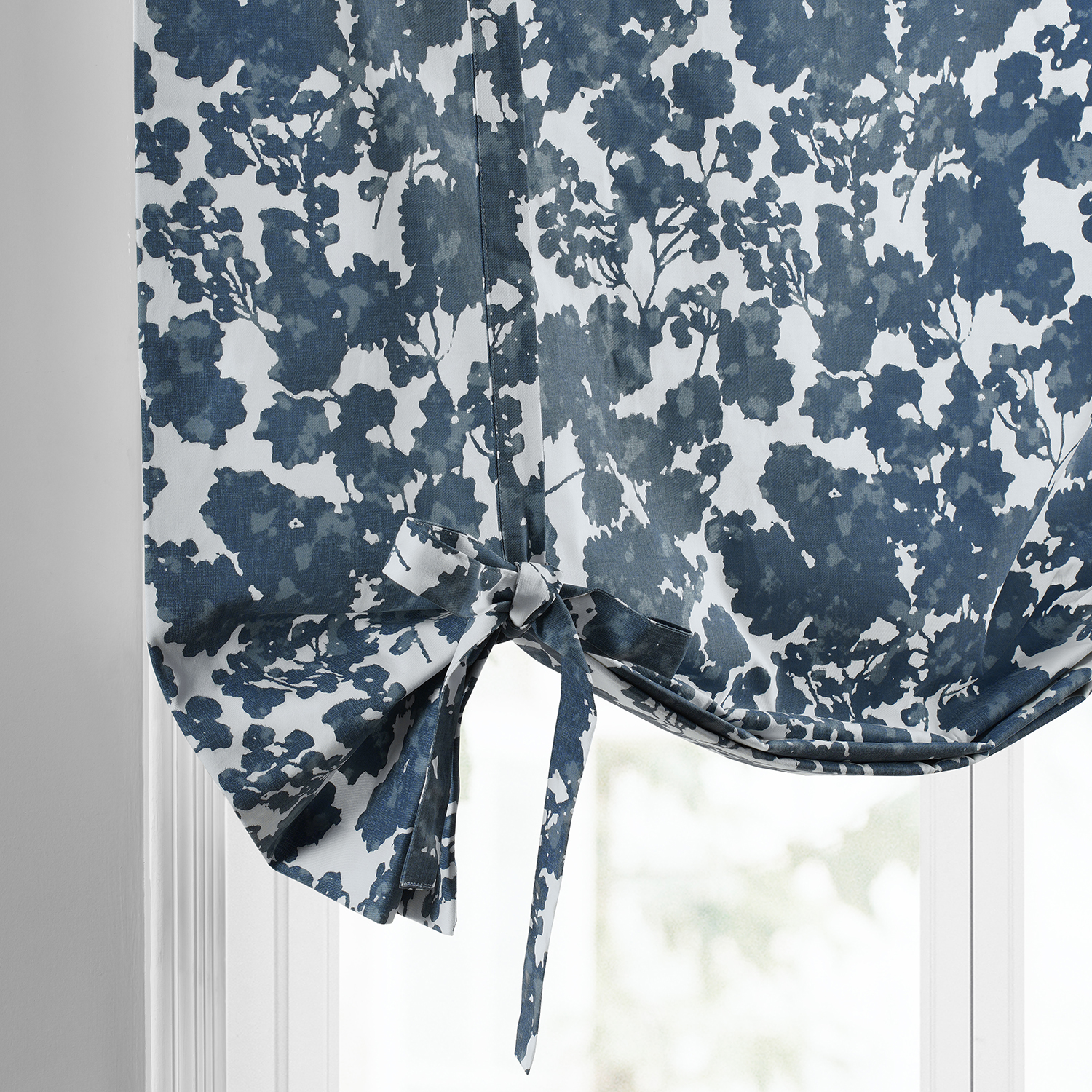 Fleur Blue Printed Cotton Tie-Up Window Shade