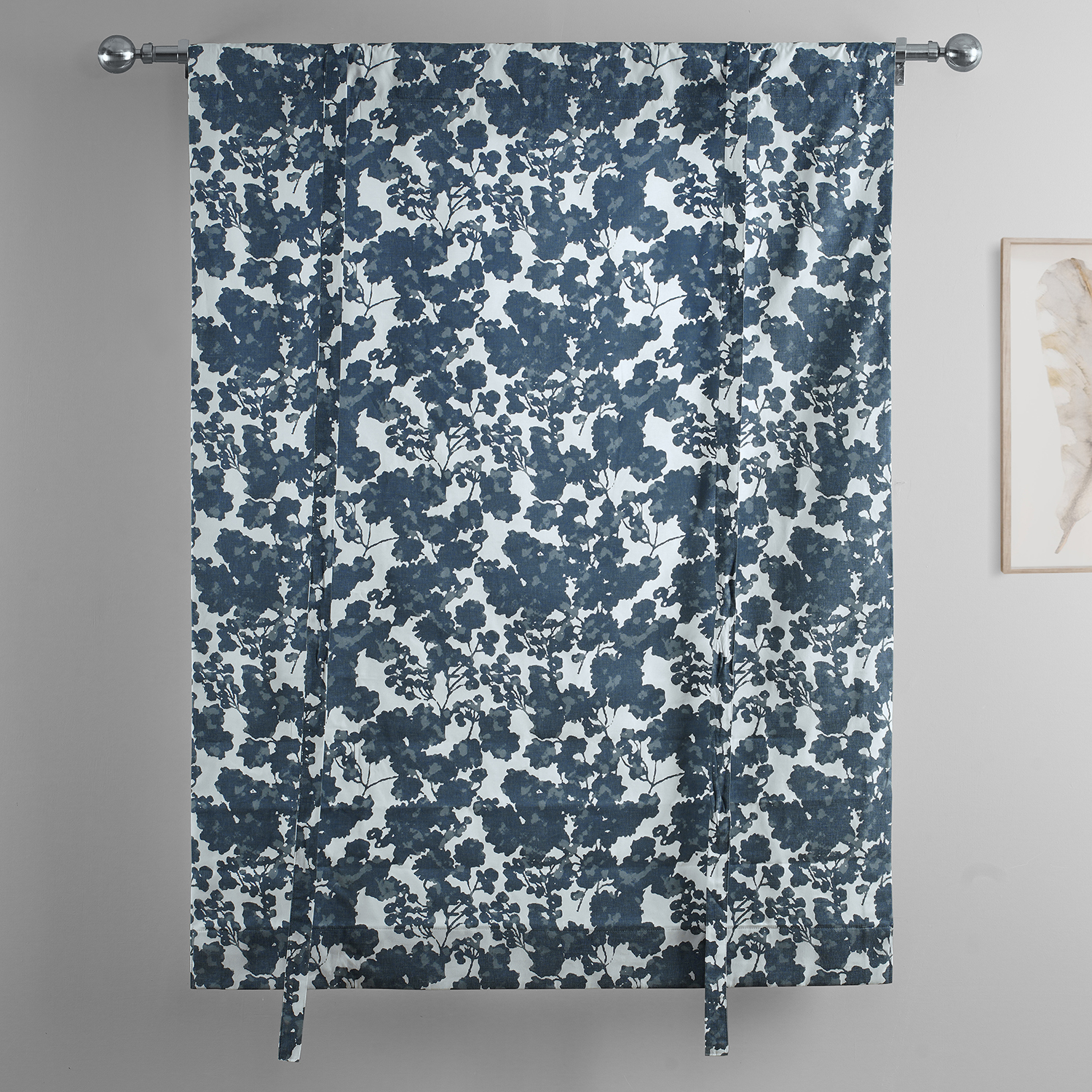 Fleur Blue Printed Cotton Tie-Up Window Shade