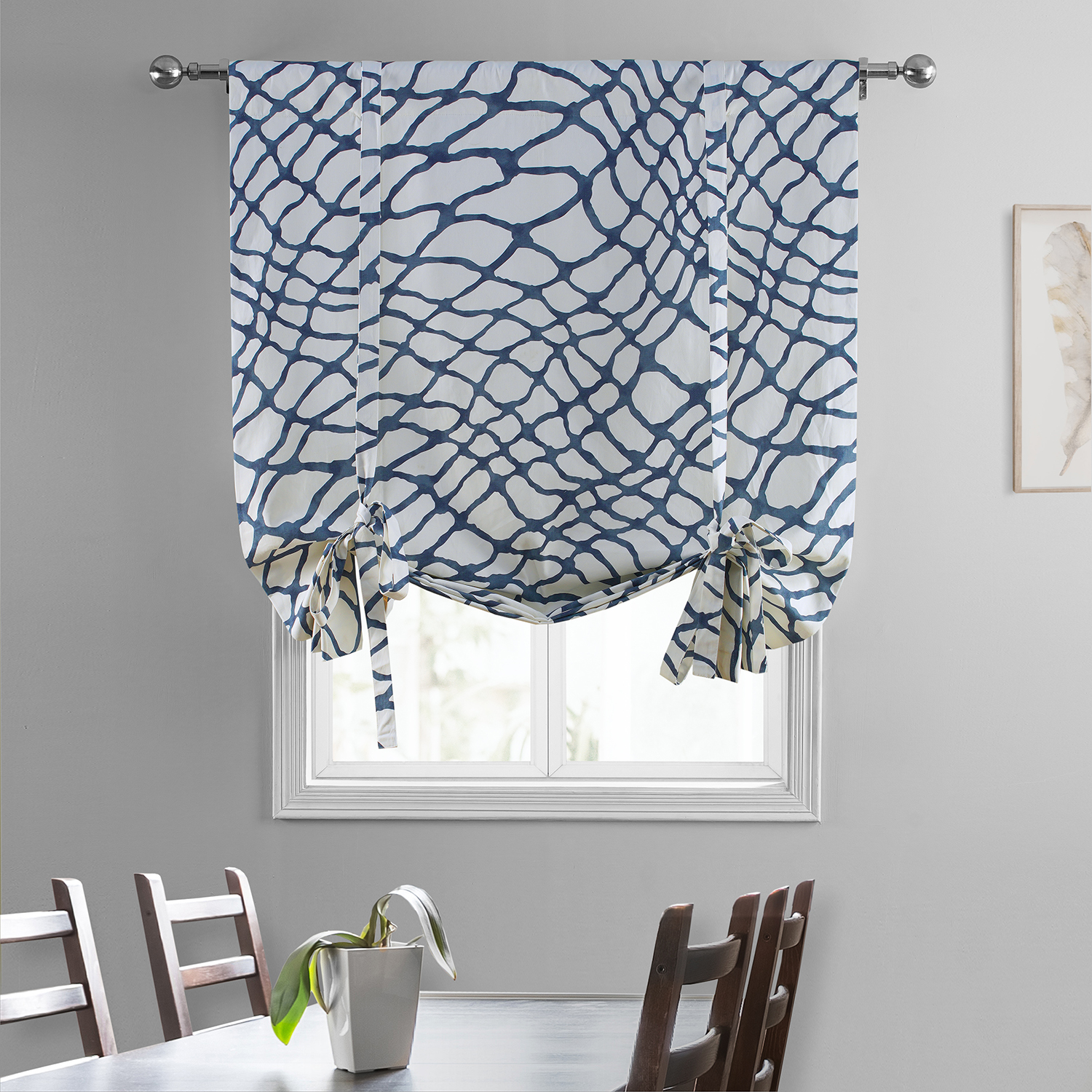 Ellis Blue Printed Cotton Tie-Up Window Shade