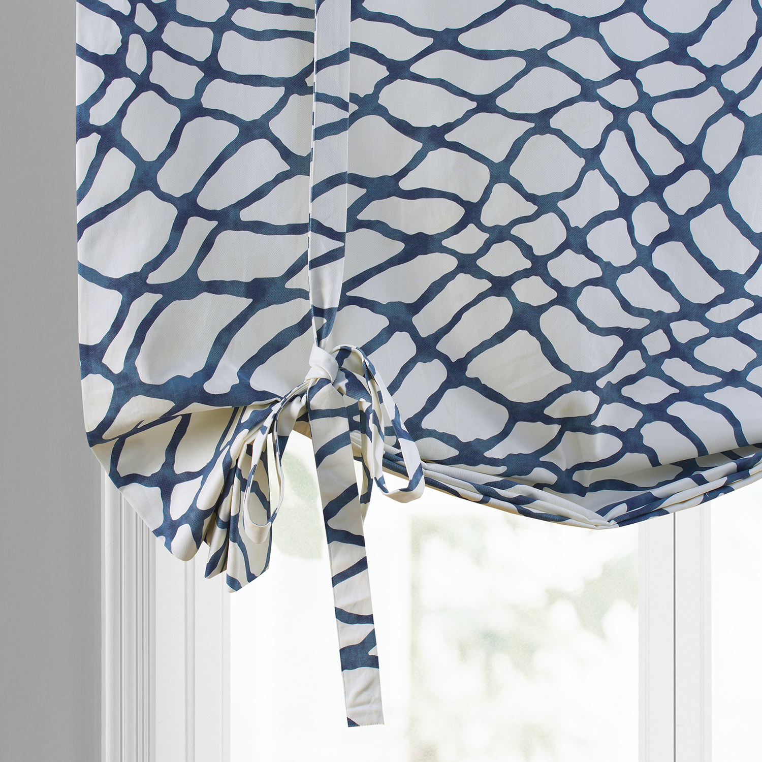 Ellis Blue Printed Cotton Tie-Up Window Shade