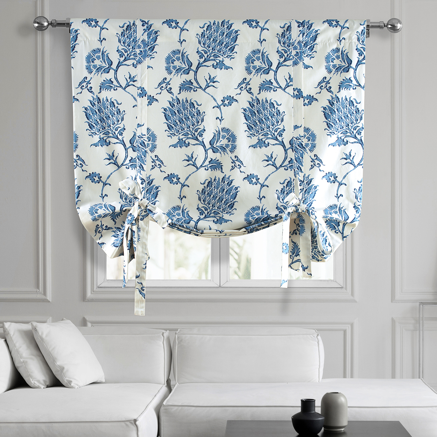 Duchess Blue Printed Cotton Tie-Up Window Shade