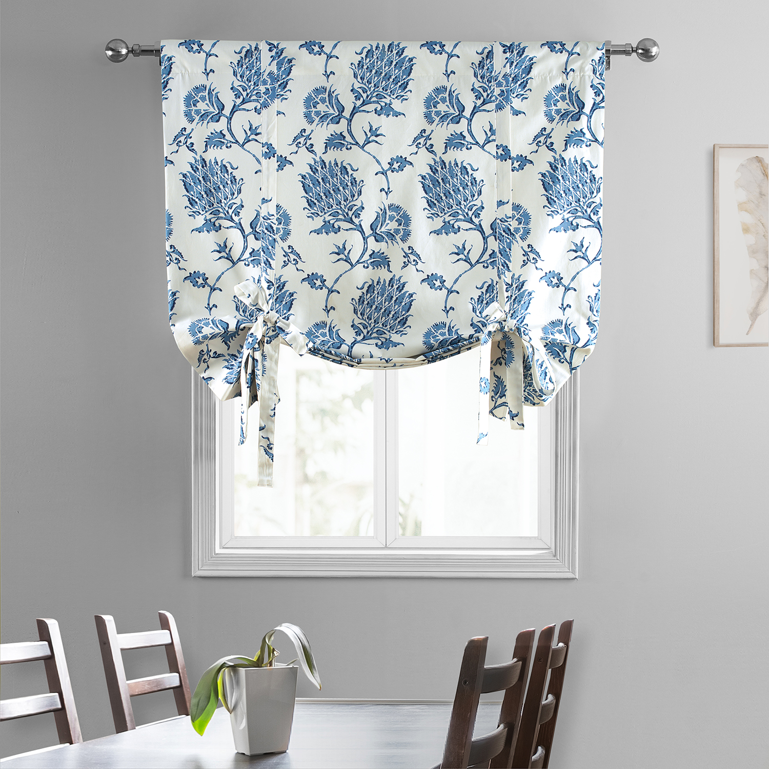 Duchess Blue Printed Cotton Tie-Up Window Shade