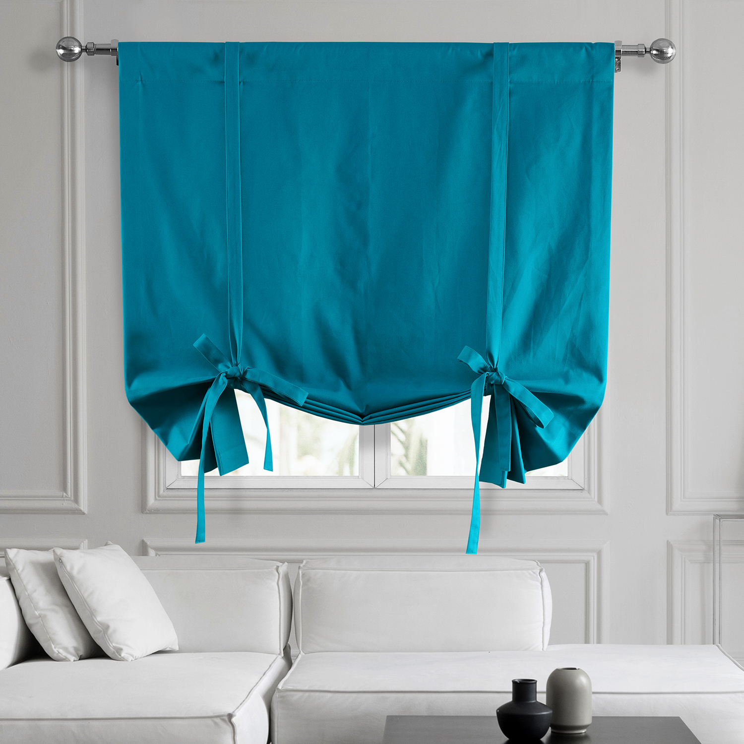 Capri Teal Solid Cotton Tie-Up Window Shade