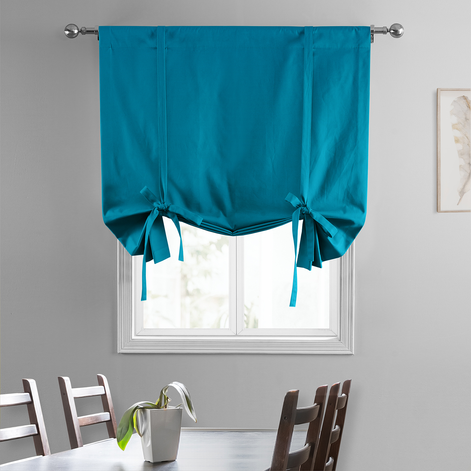 Capri Teal Solid Cotton Tie-Up Window Shade