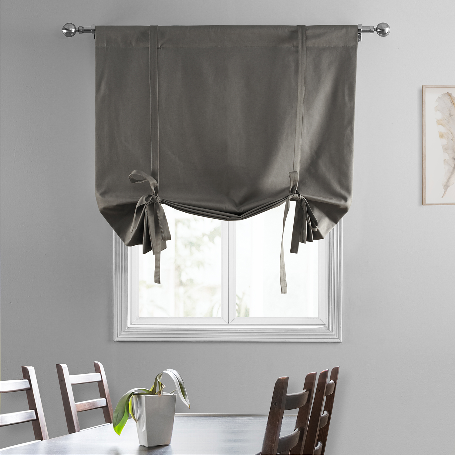 River Rock Grey Solid Cotton Tie-Up Window Shade