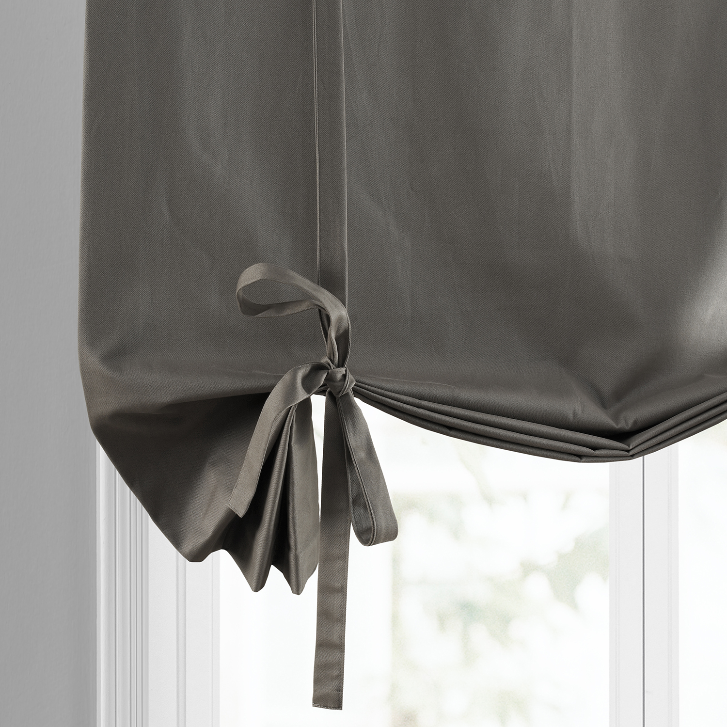 River Rock Grey Solid Cotton Tie-Up Window Shade