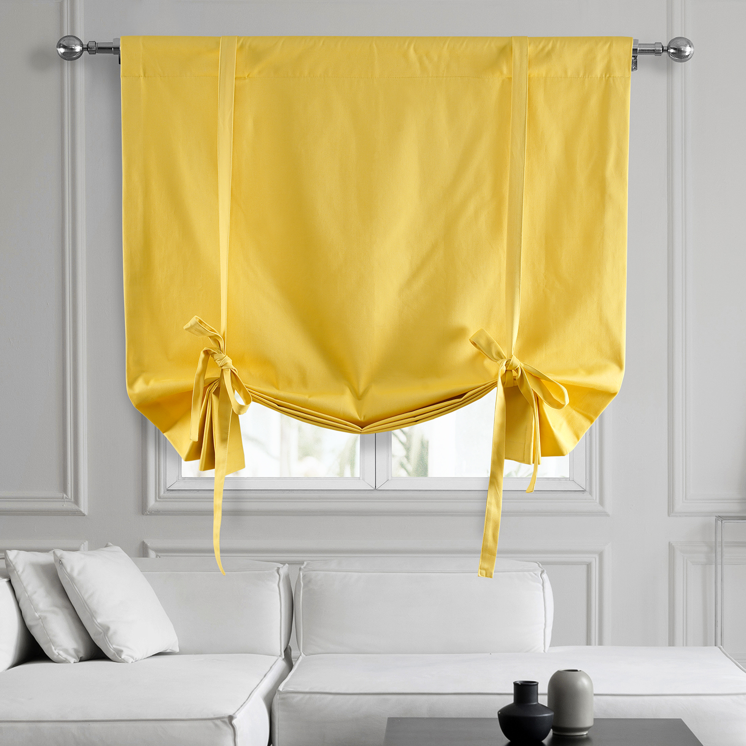 Mustard Yellow Solid Cotton Tie-Up Window Shade