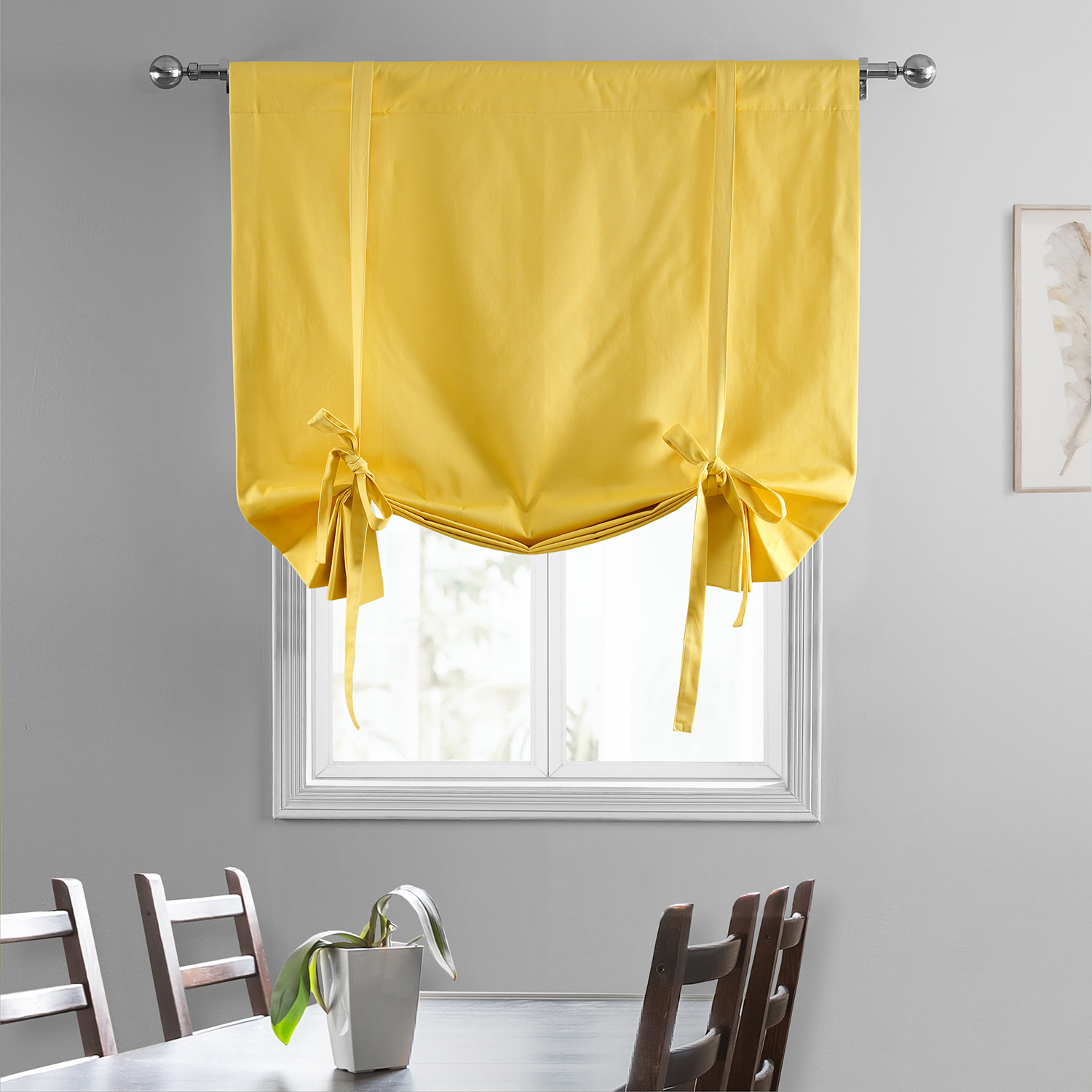 Mustard Yellow Solid Cotton Tie-Up Window Shade