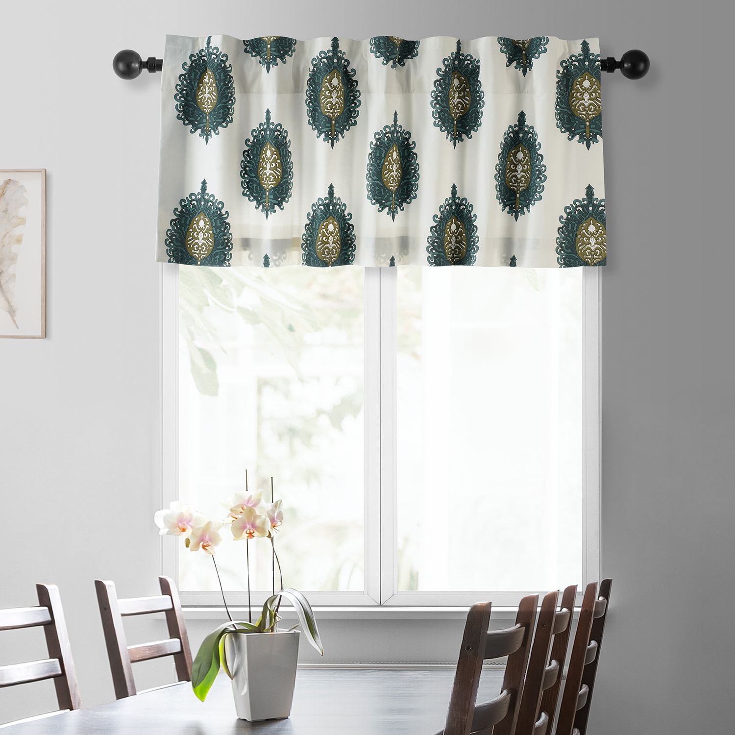 Mayan Teal Printed Cotton Window Valance