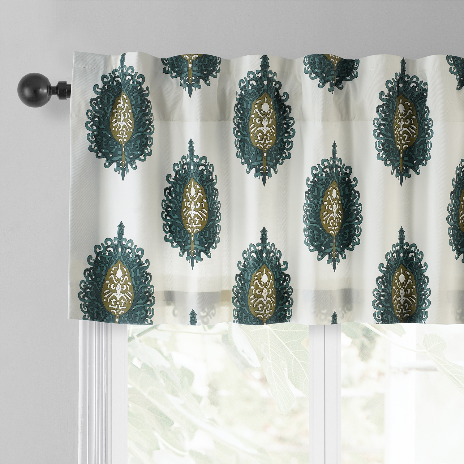 Mayan Teal Printed Cotton Window Valance