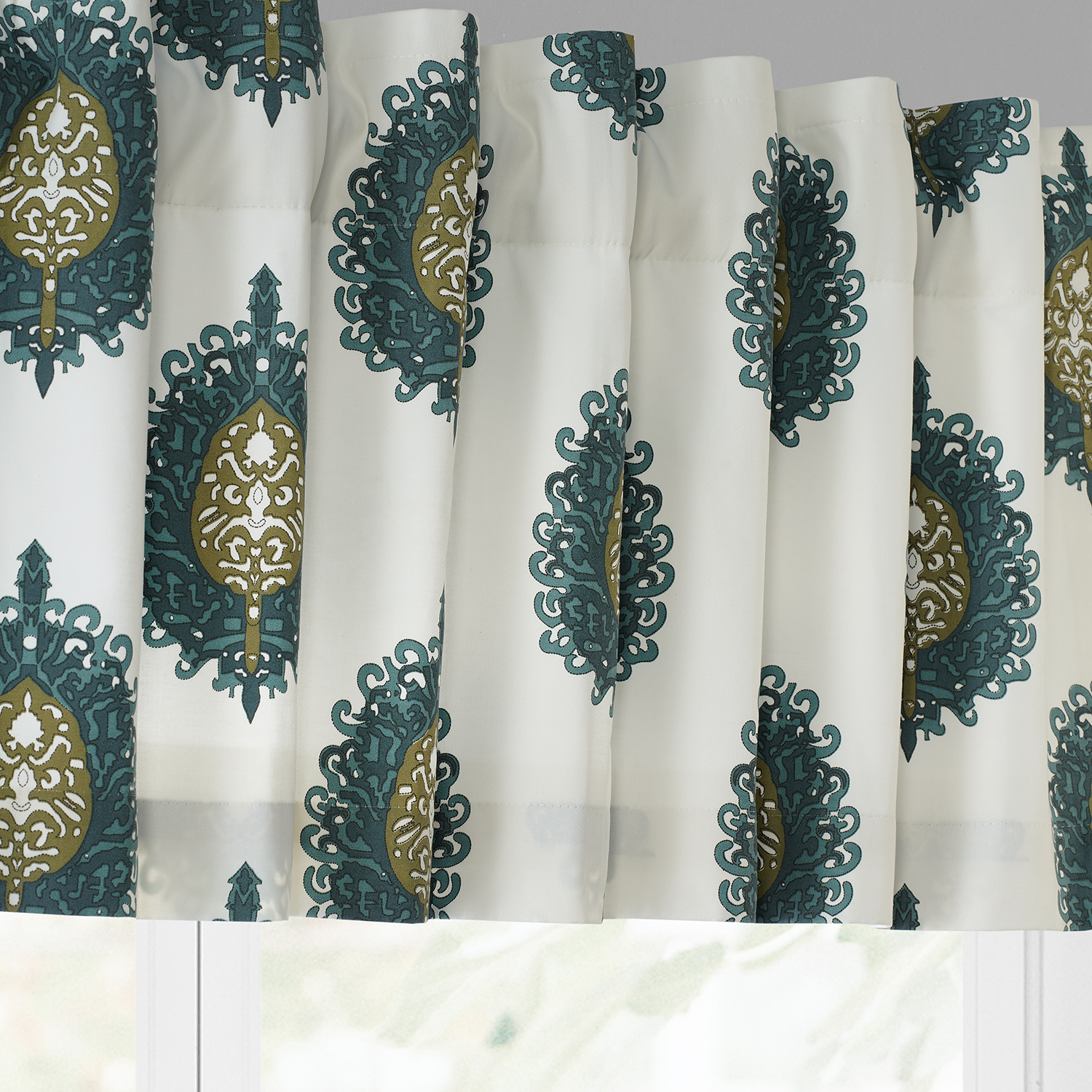 Mayan Teal Printed Cotton Window Valance