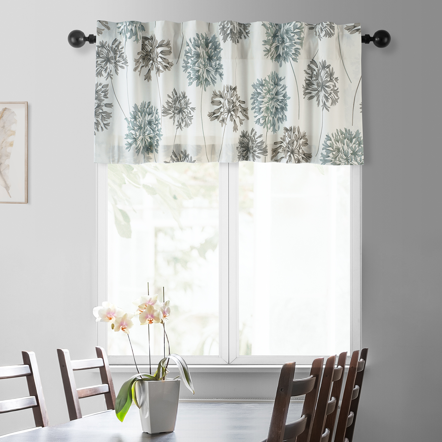 Allium Blue Gray Printed Cotton Window Valance