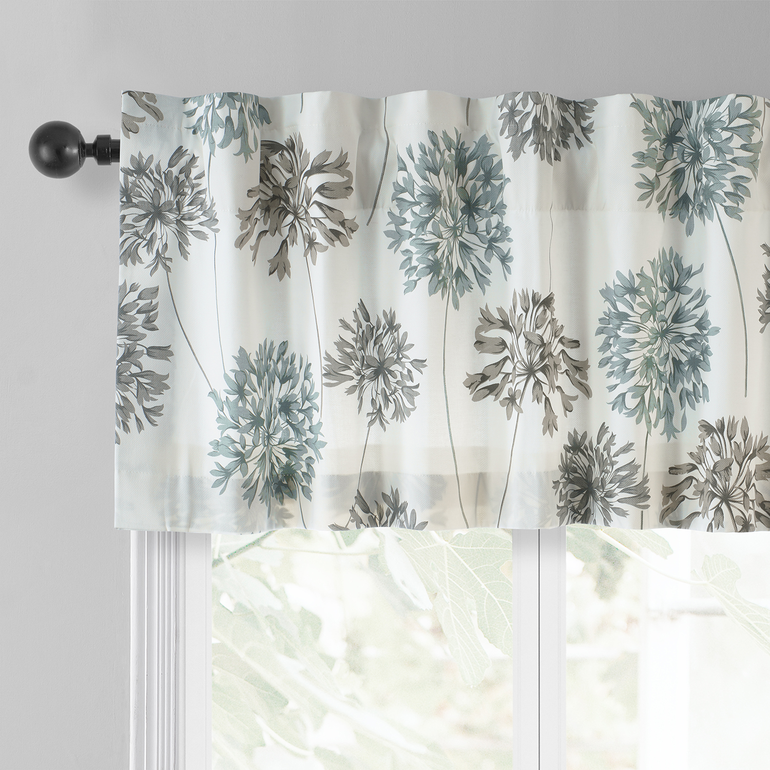 Allium Blue Gray Printed Cotton Window Valance