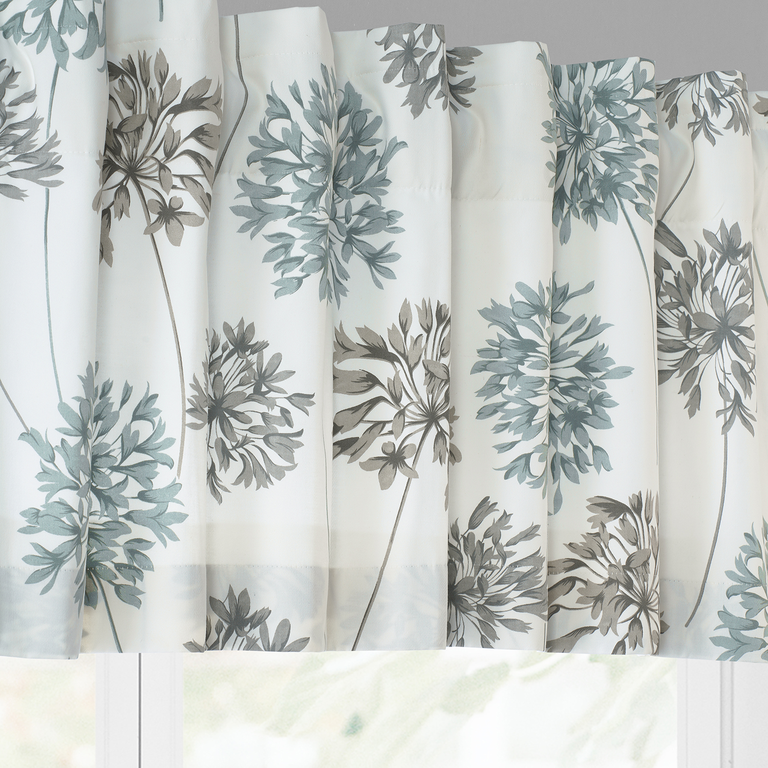 Allium Blue Gray Printed Cotton Window Valance