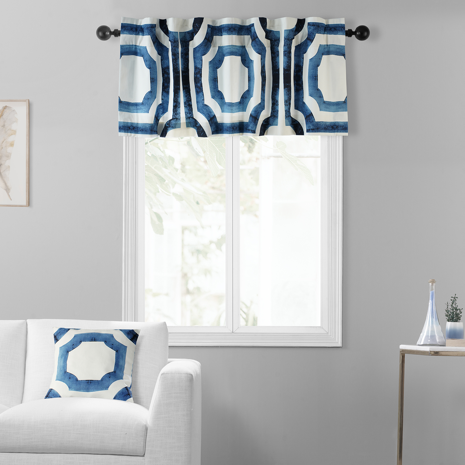 Mecca Blue Printed Cotton Window Valance