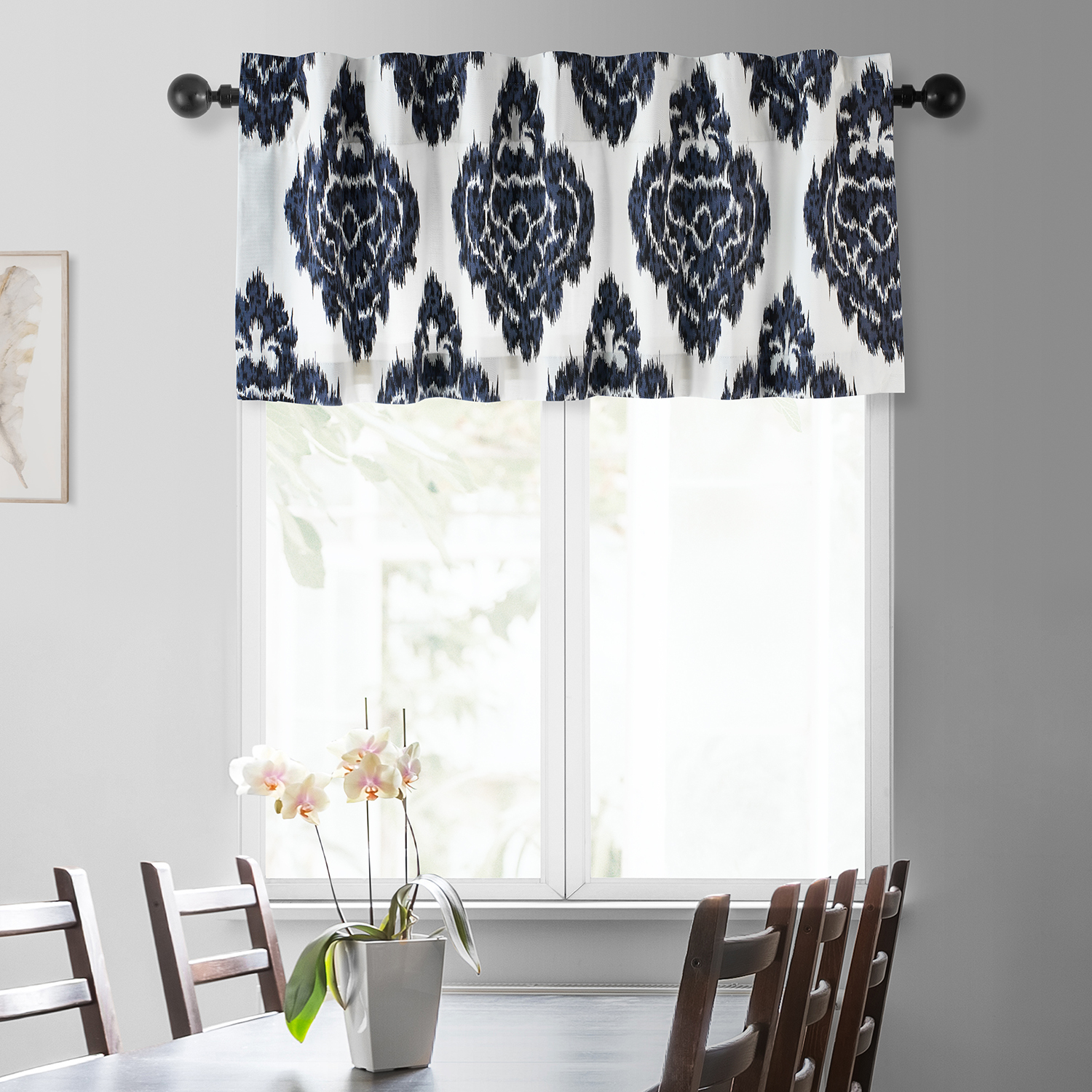 Ikat Blue Printed Cotton Window Valance