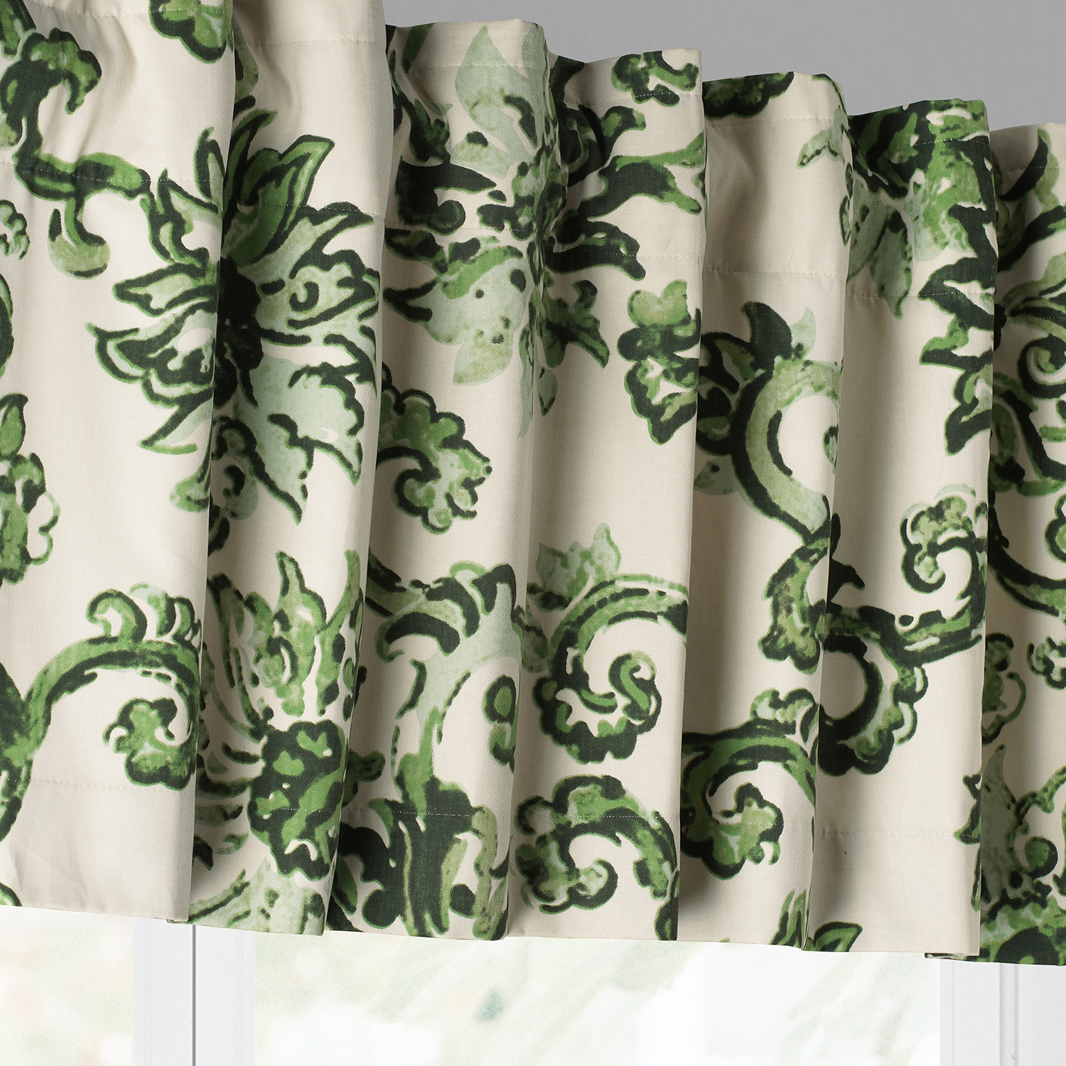 Indonesian Green Printed Cotton Window Valance