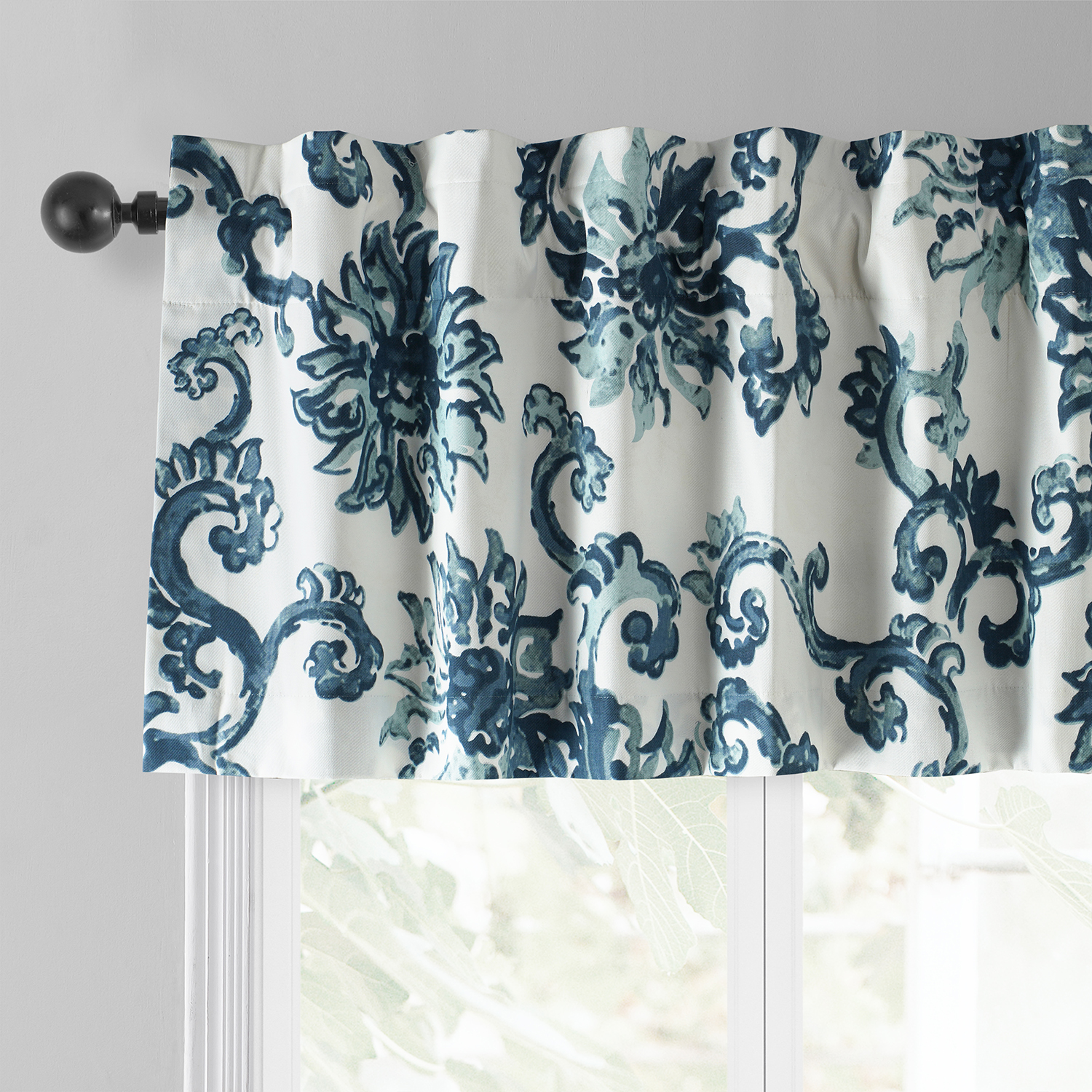 Indonesian Blue Printed Cotton Window Valance