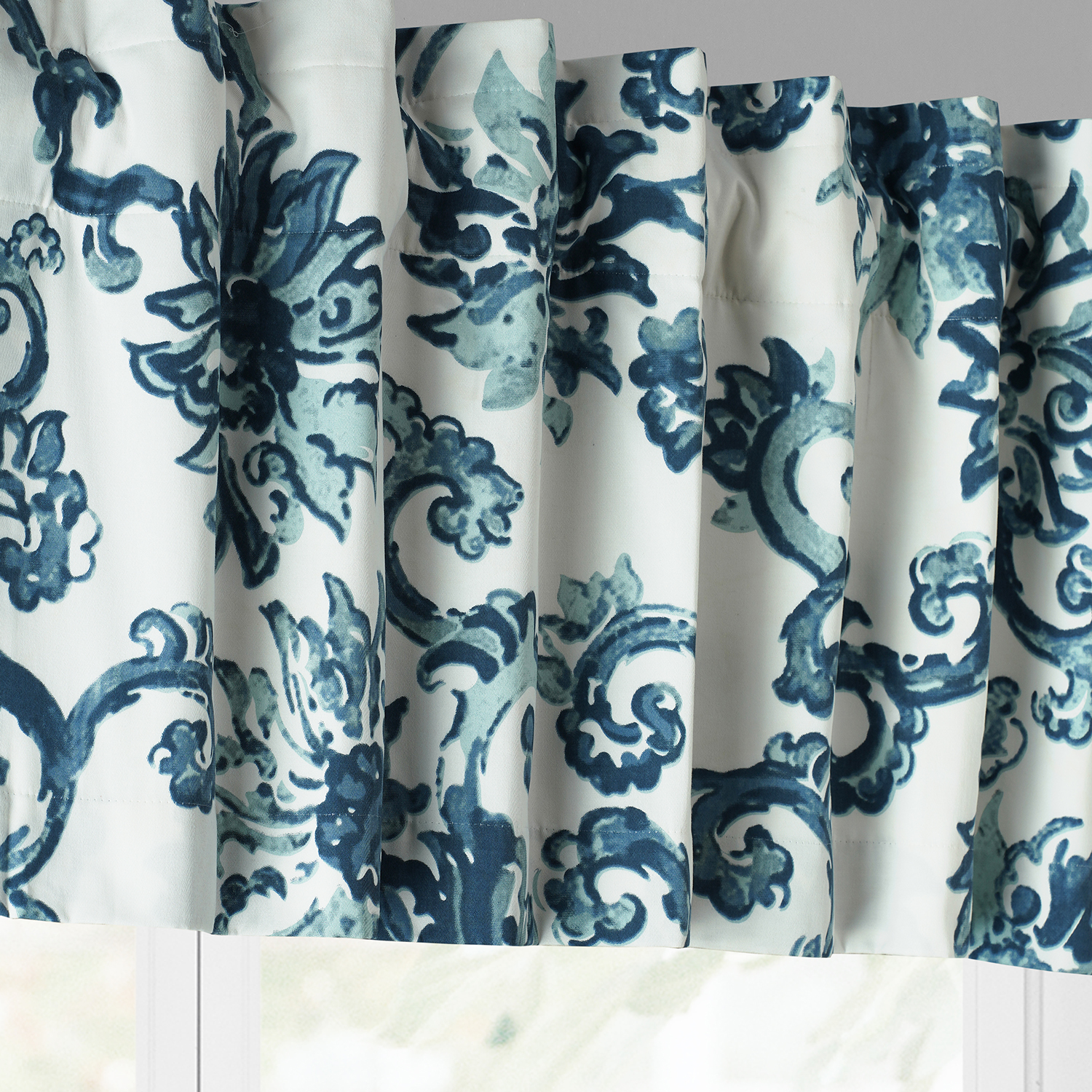 Indonesian Blue Printed Cotton Window Valance