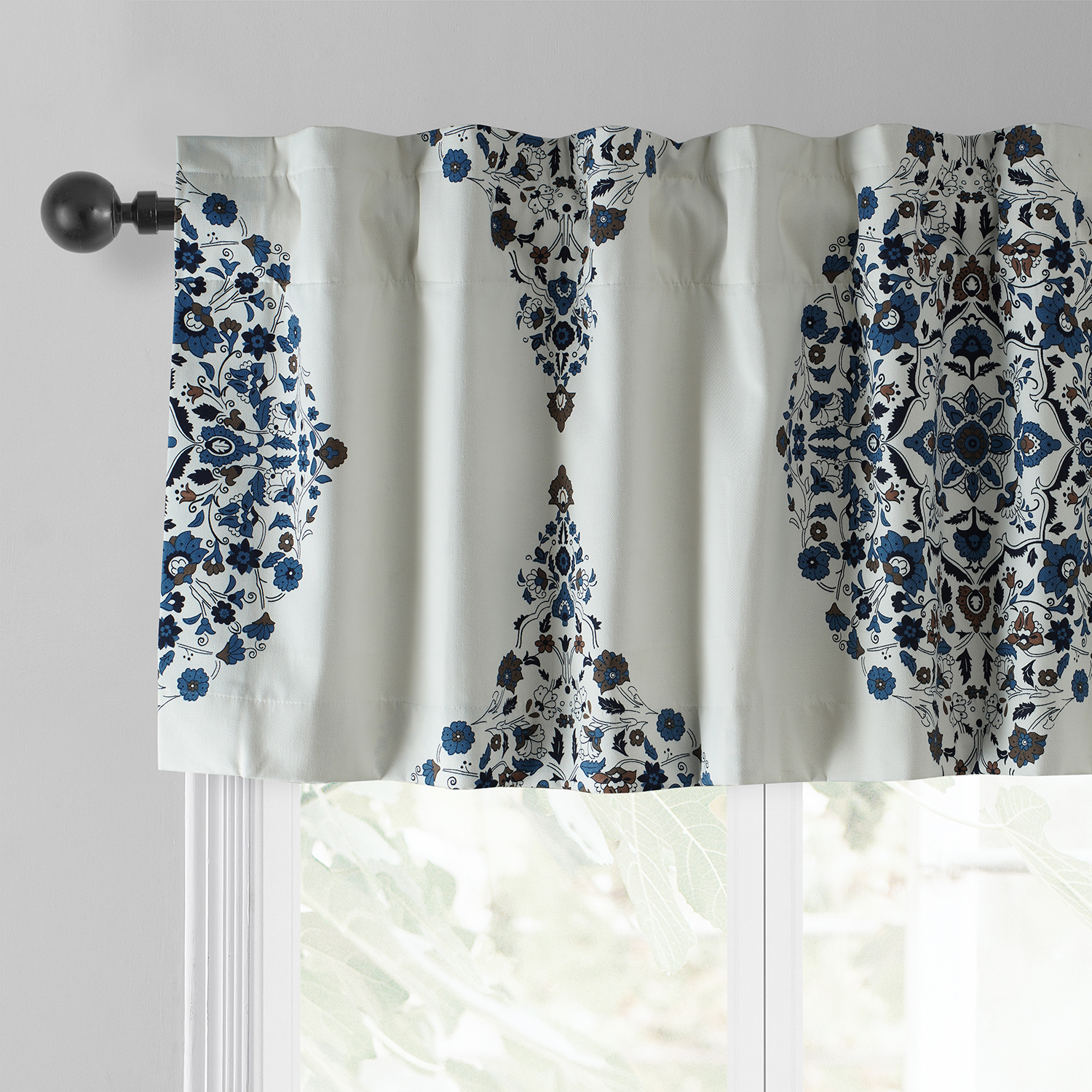 Kerala Blue Printed Cotton Window Valance