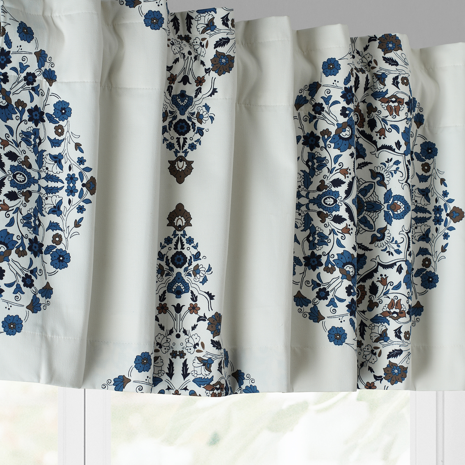 Kerala Blue Printed Cotton Window Valance