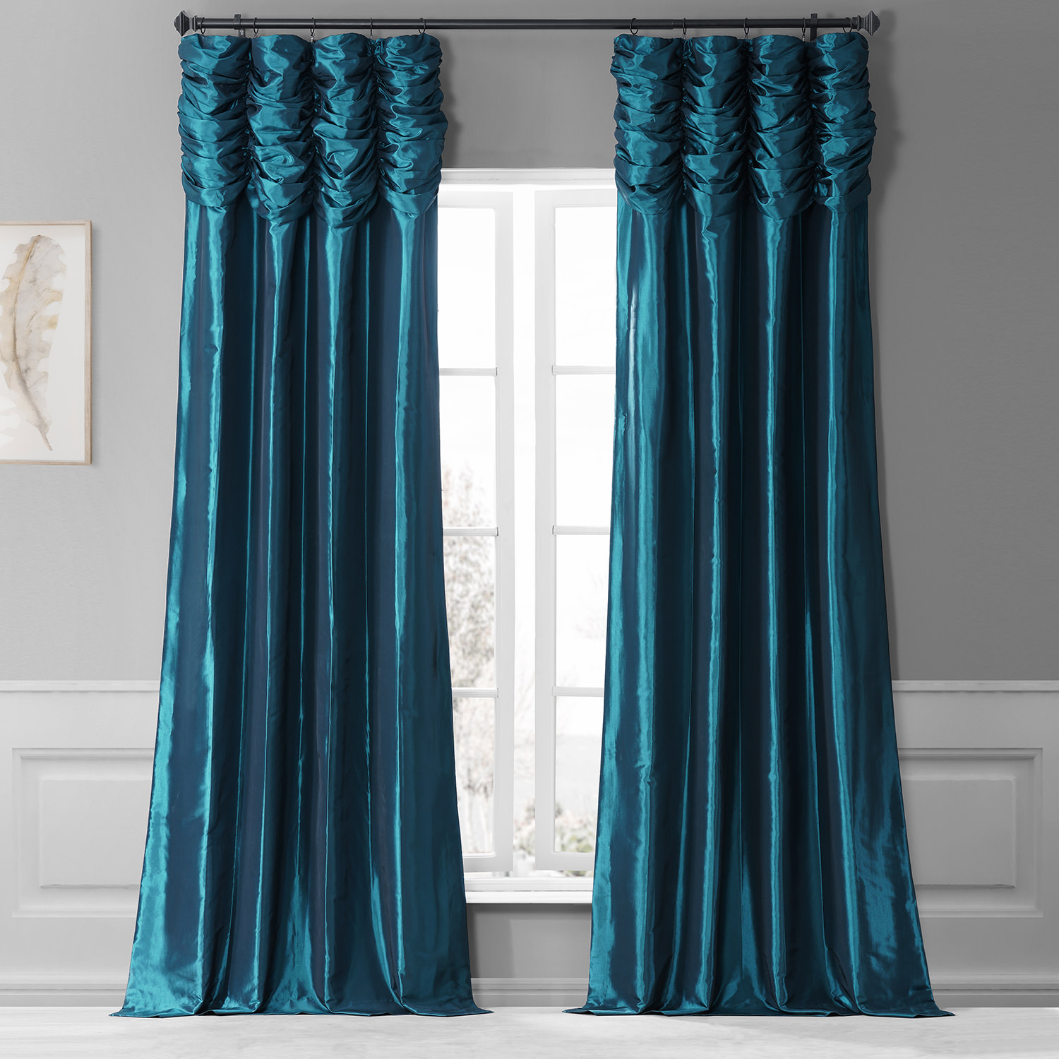 Mediterranean Ruched Faux Solid Taffeta Curtain