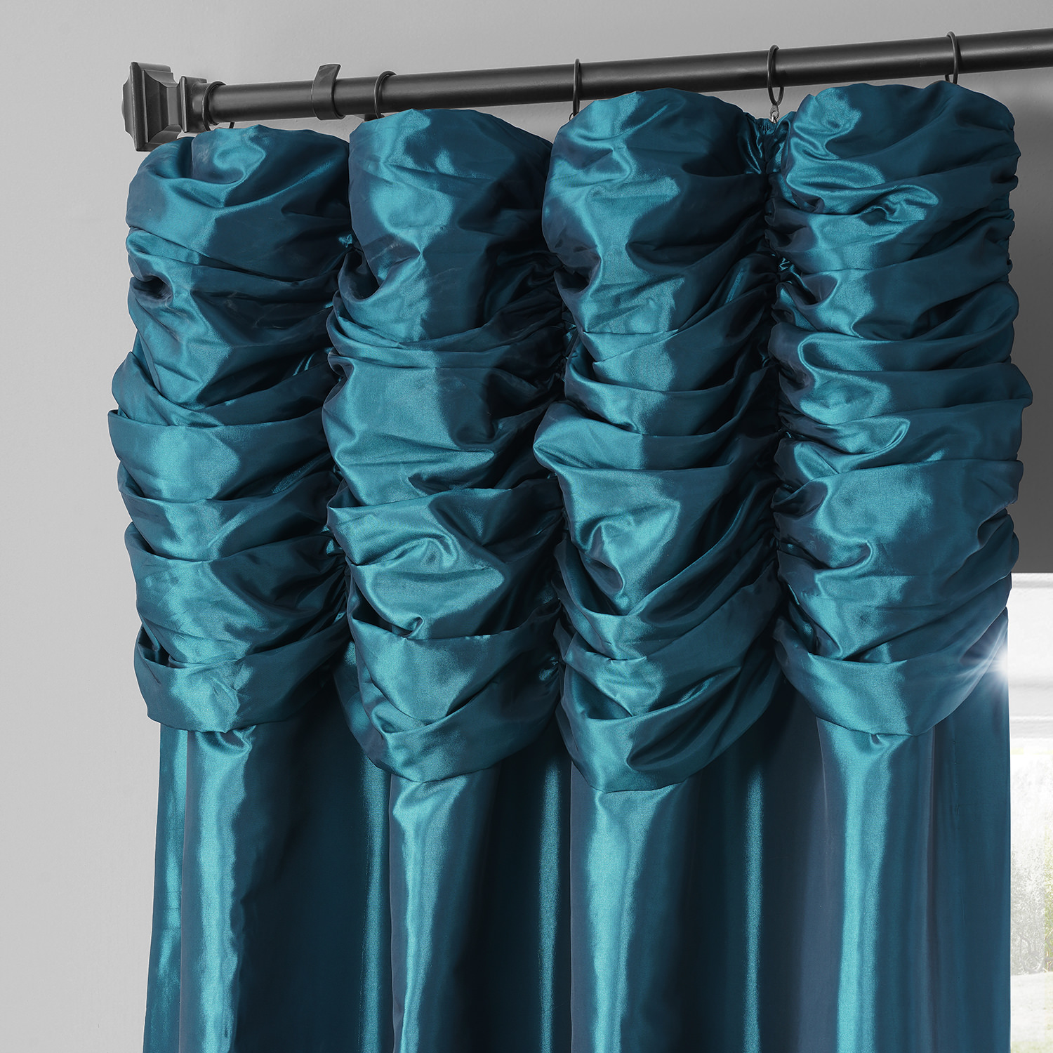 Mediterranean Ruched Faux Solid Taffeta Curtain