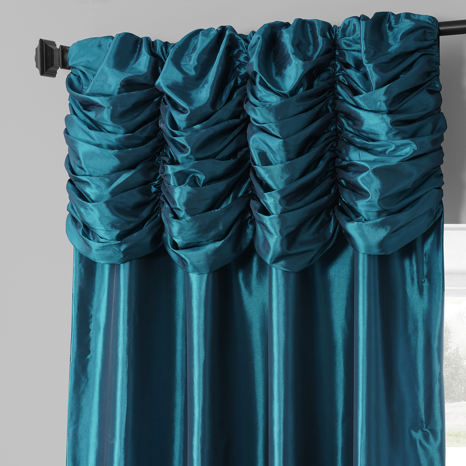 Mediterranean Ruched Faux Solid Taffeta Curtain