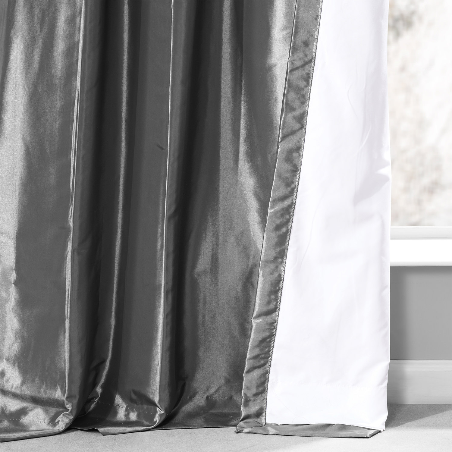 Graphite Ruched Faux Solid Taffeta Curtain