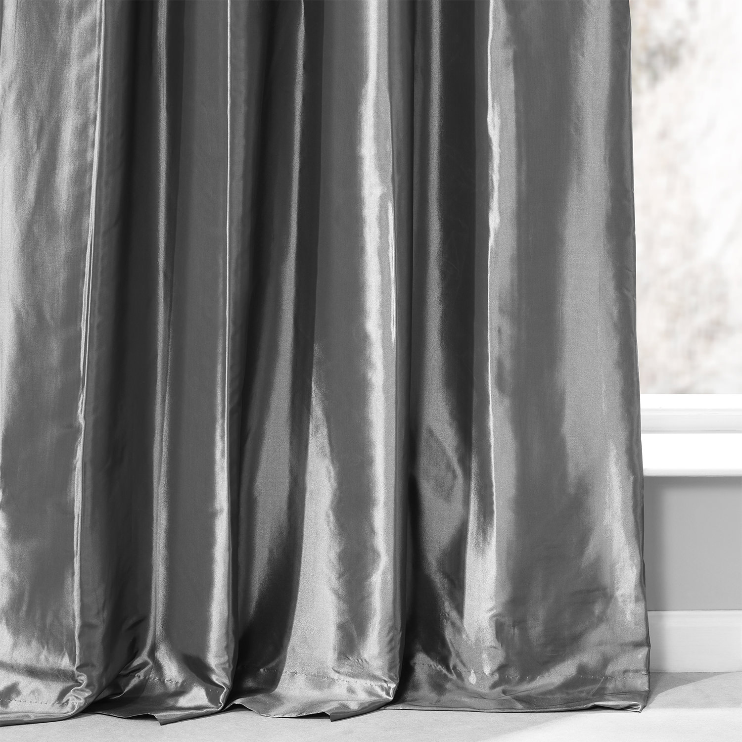 Graphite Ruched Faux Solid Taffeta Curtain