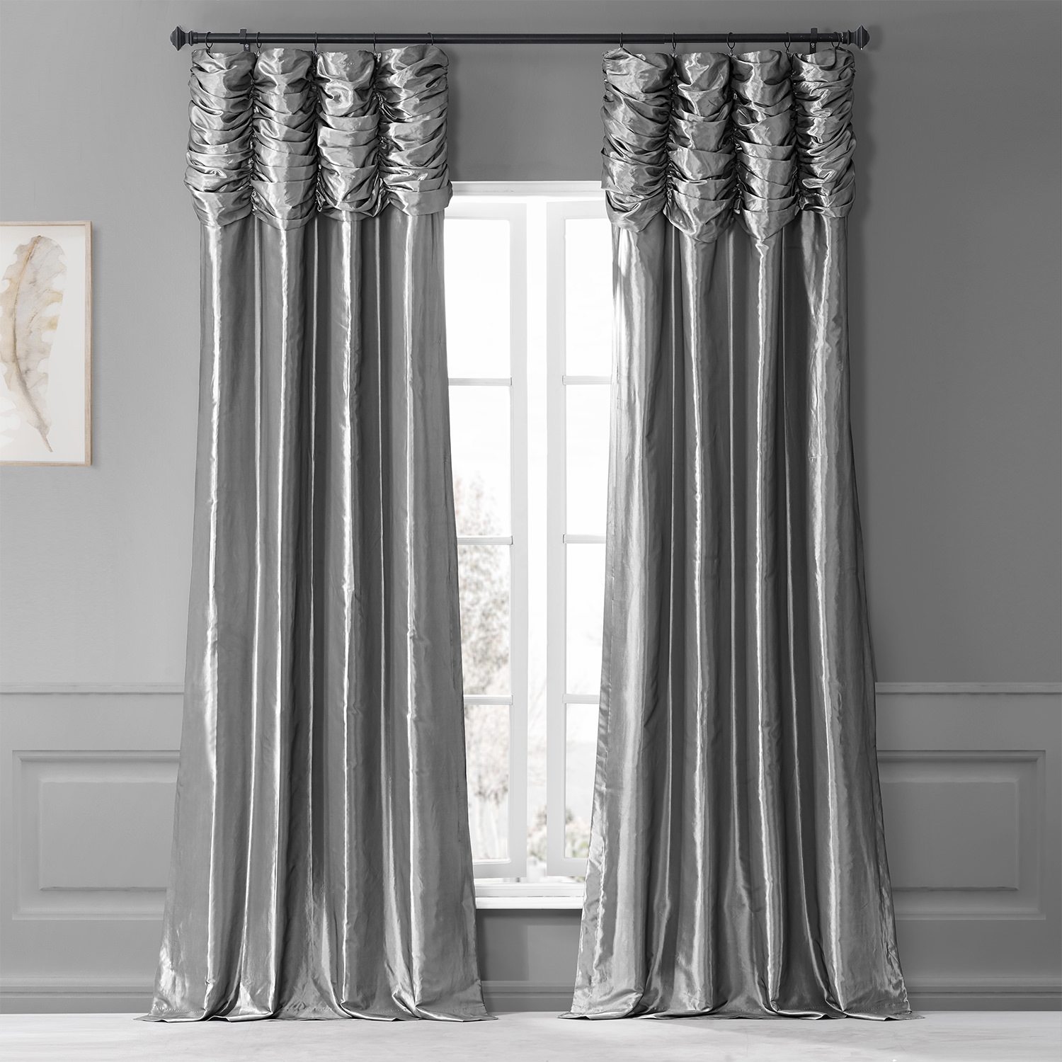 Platinum Ruched Faux Solid Taffeta Curtain